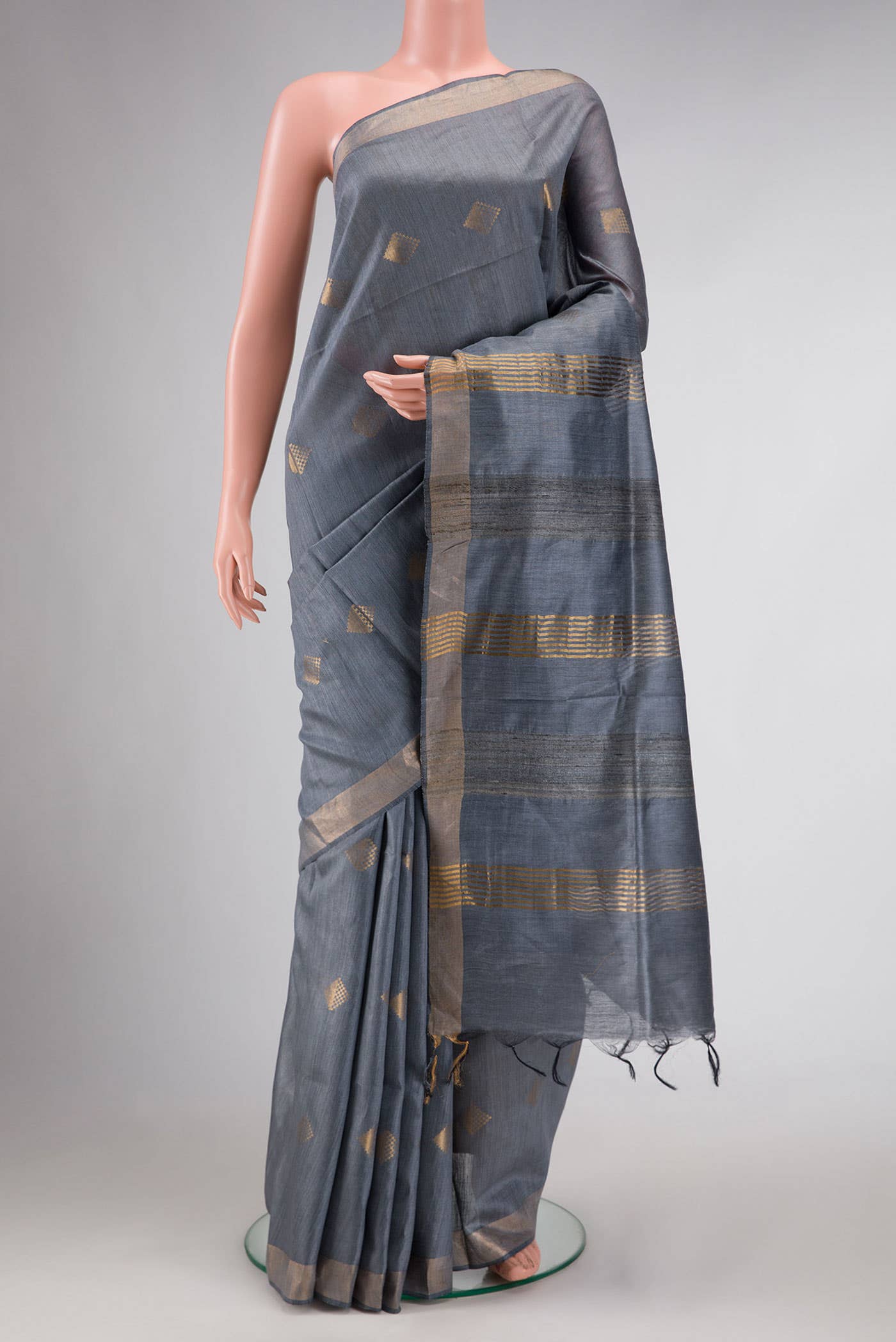 Grey Tussar Silk Saree