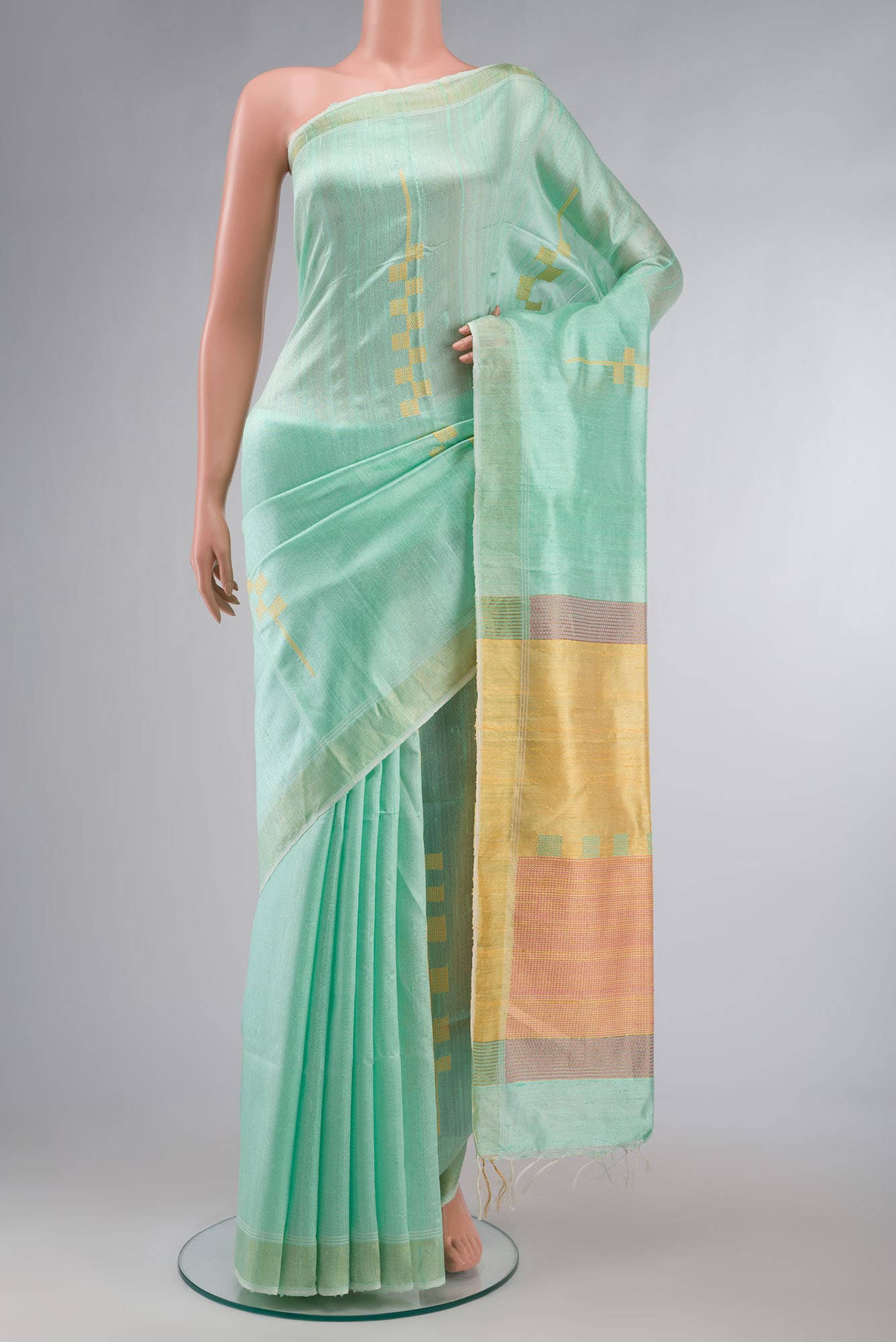 Mint Green Raw Silk Saree