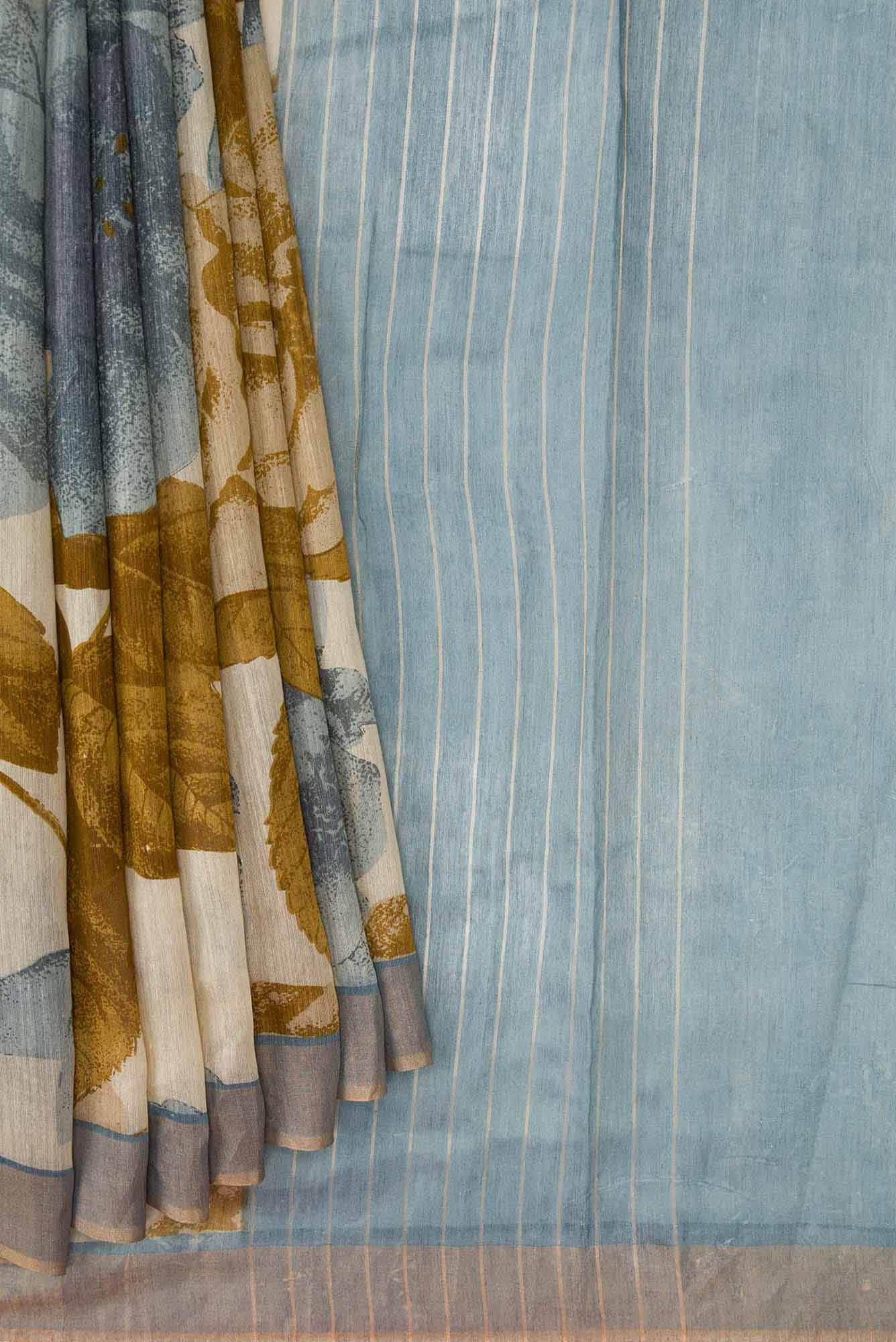 Beige Dual Tone Tussar Silk Saree