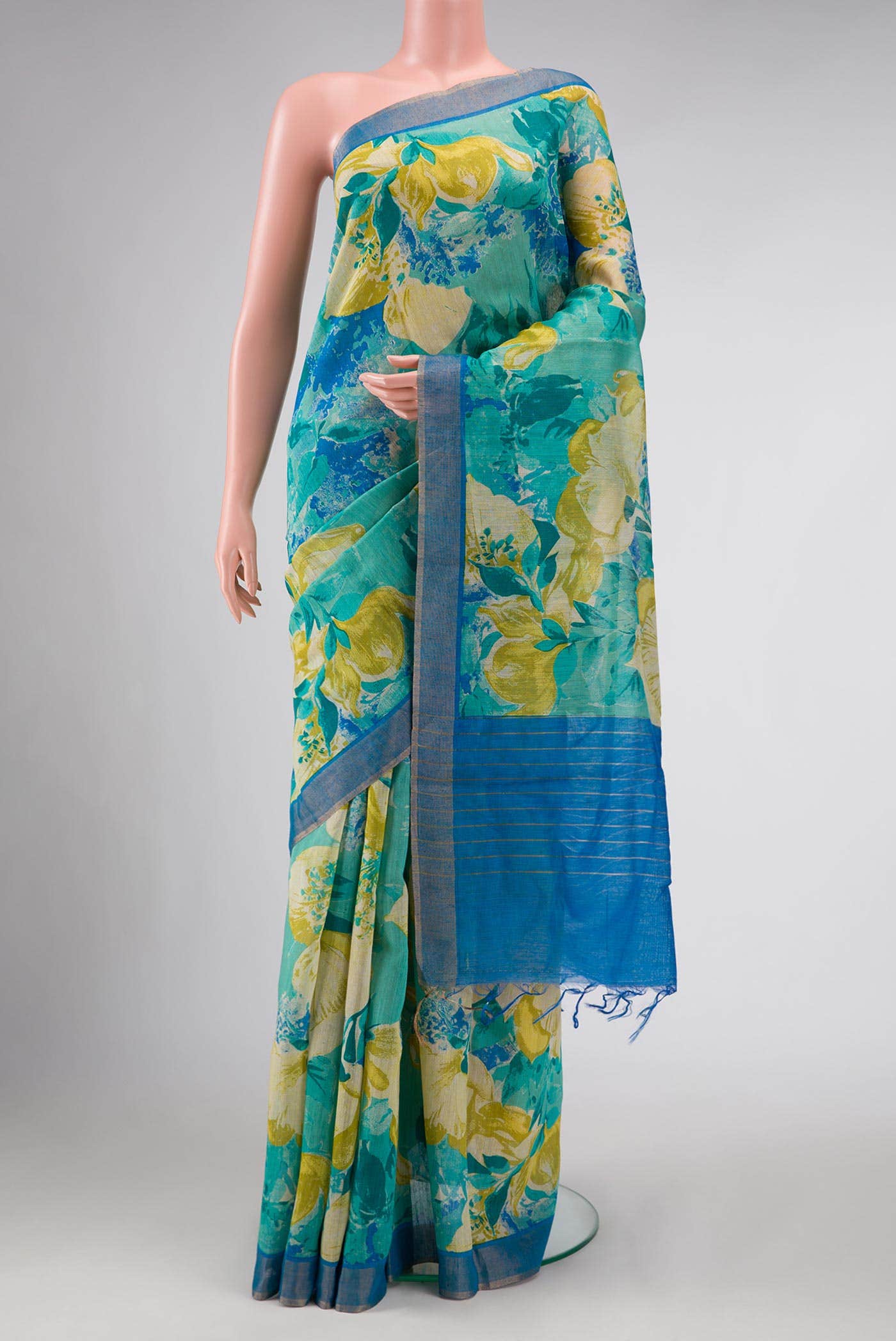 Sea Green Tussar Silk Saree