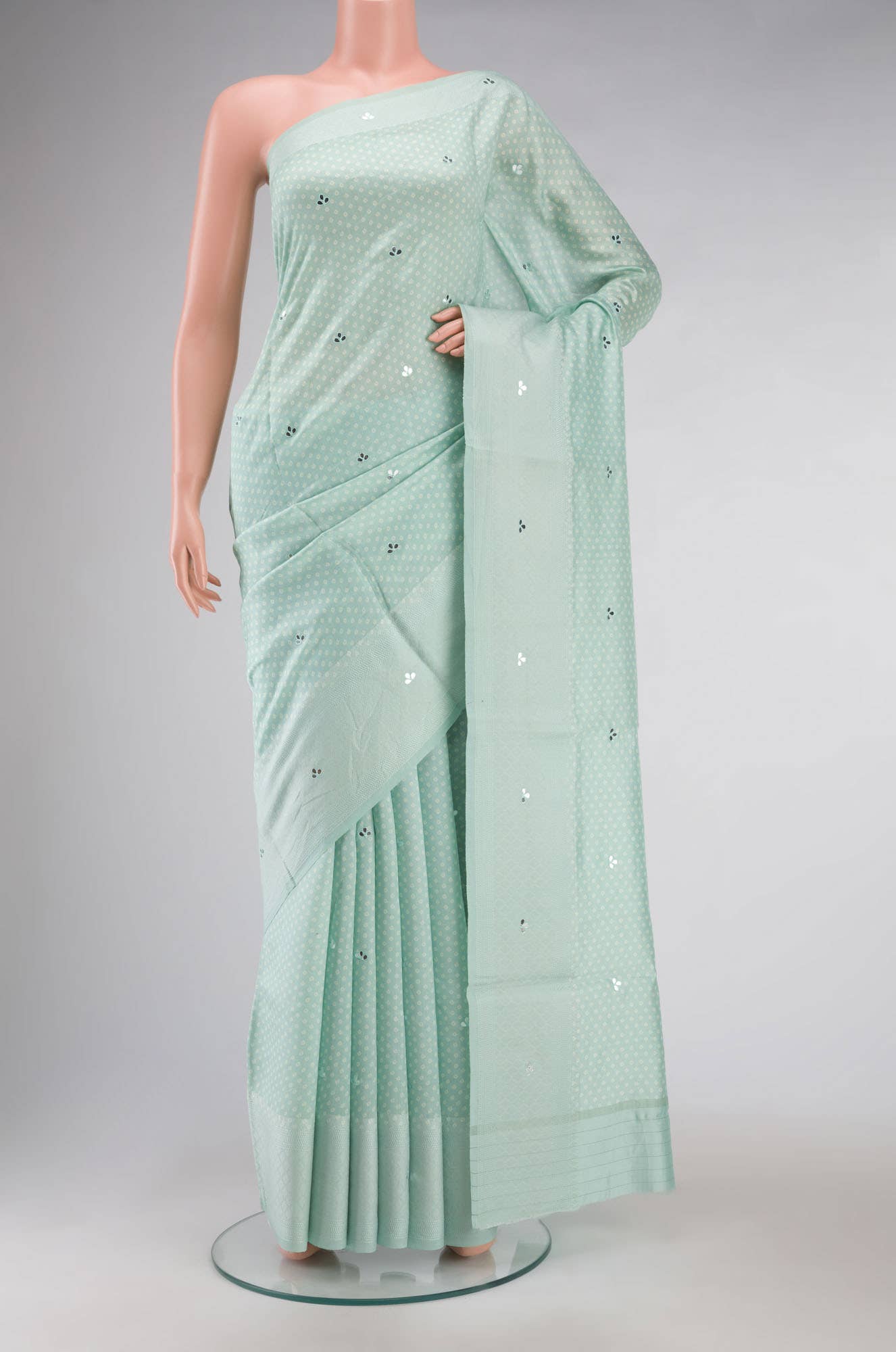 Mint Green Tussar Silk Saree