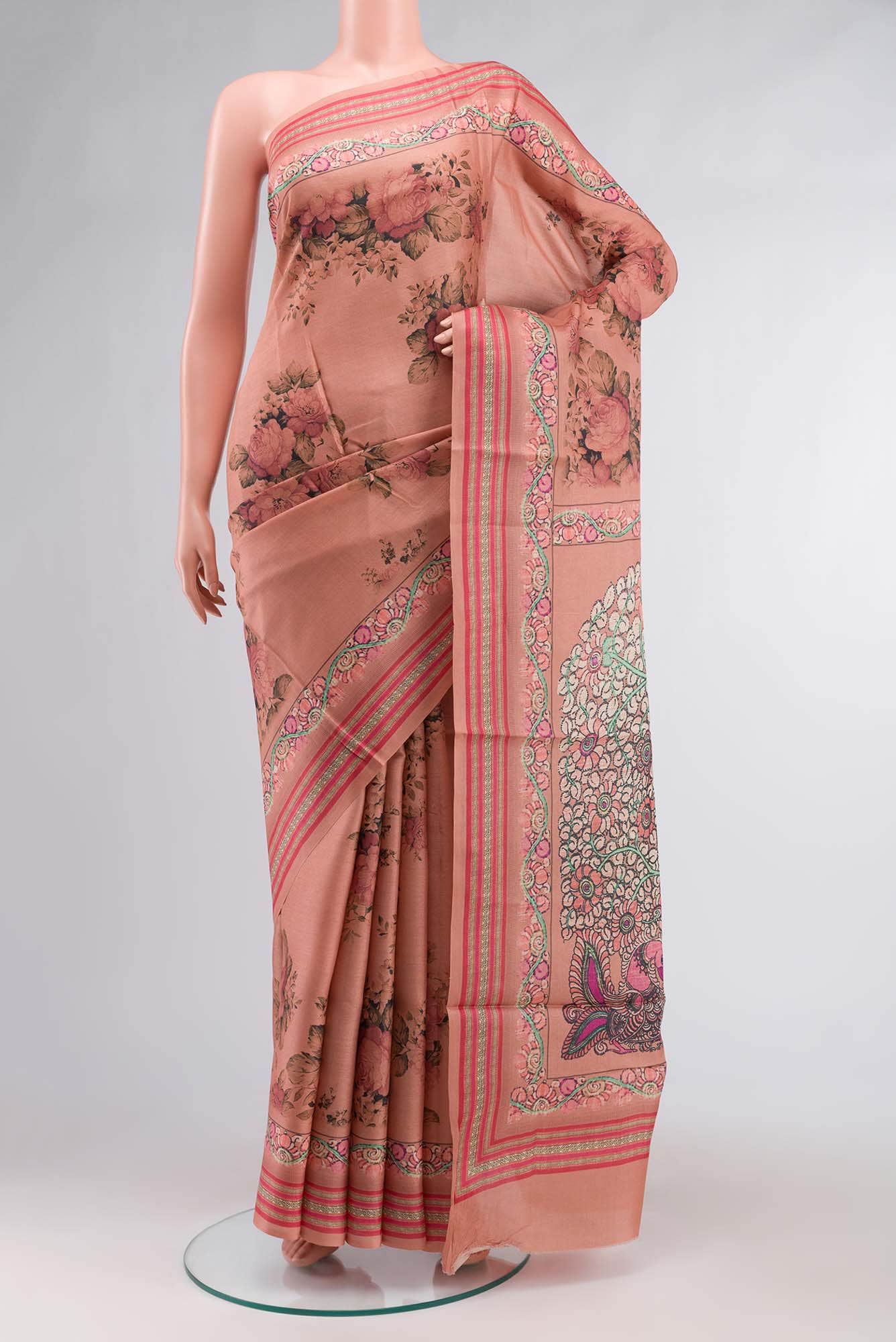 Peach Tussar Silk Saree
