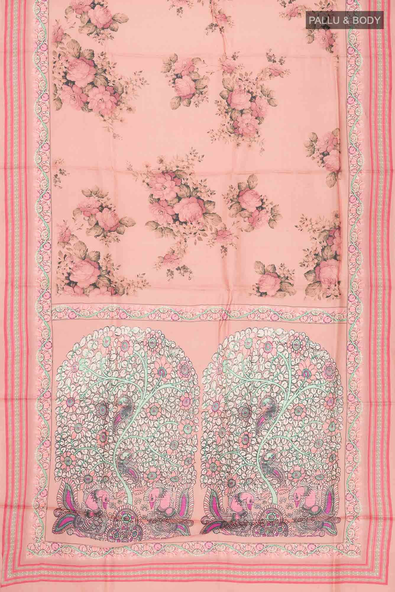 Peach Tussar Silk Saree