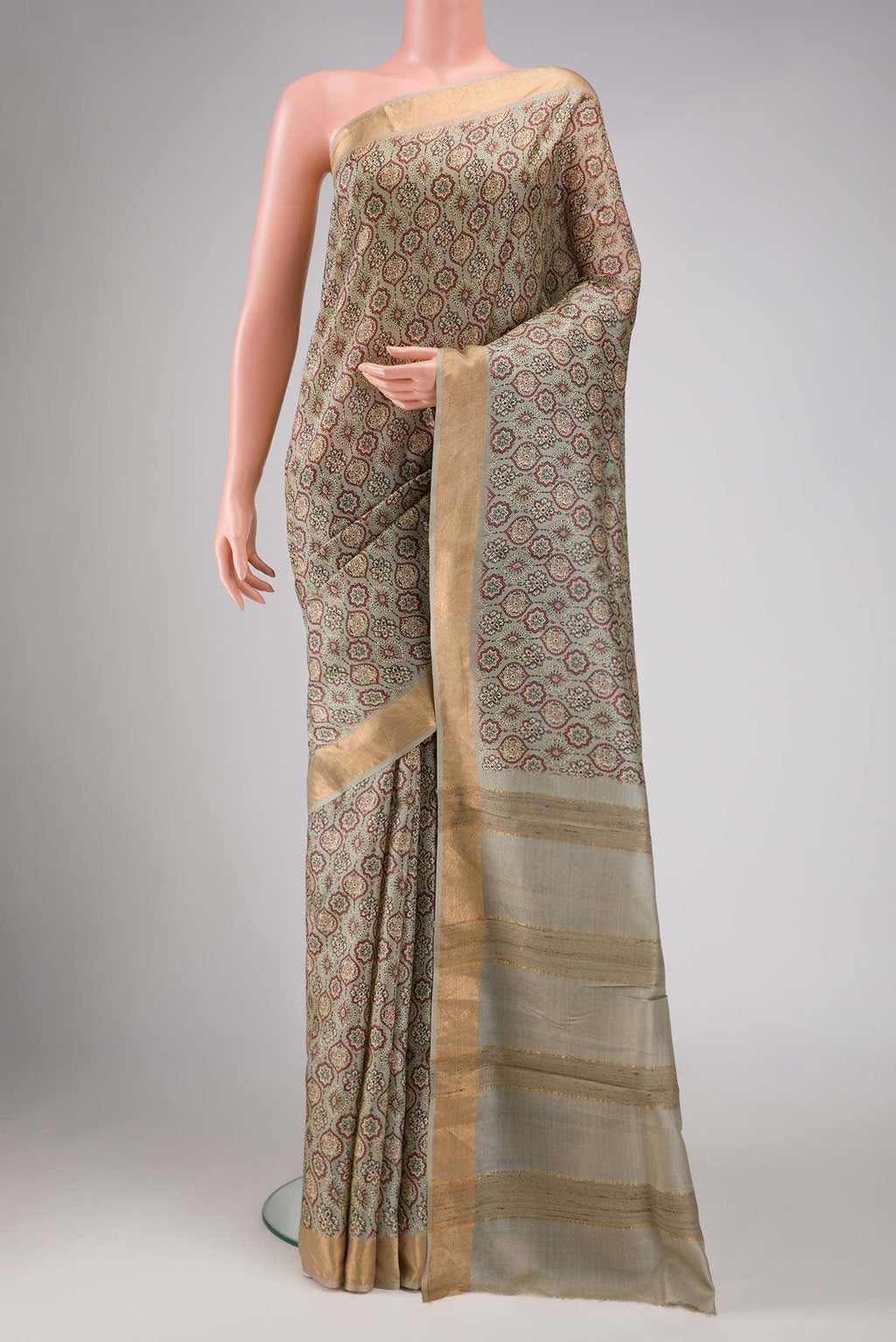 Grey Tussar Silk Saree