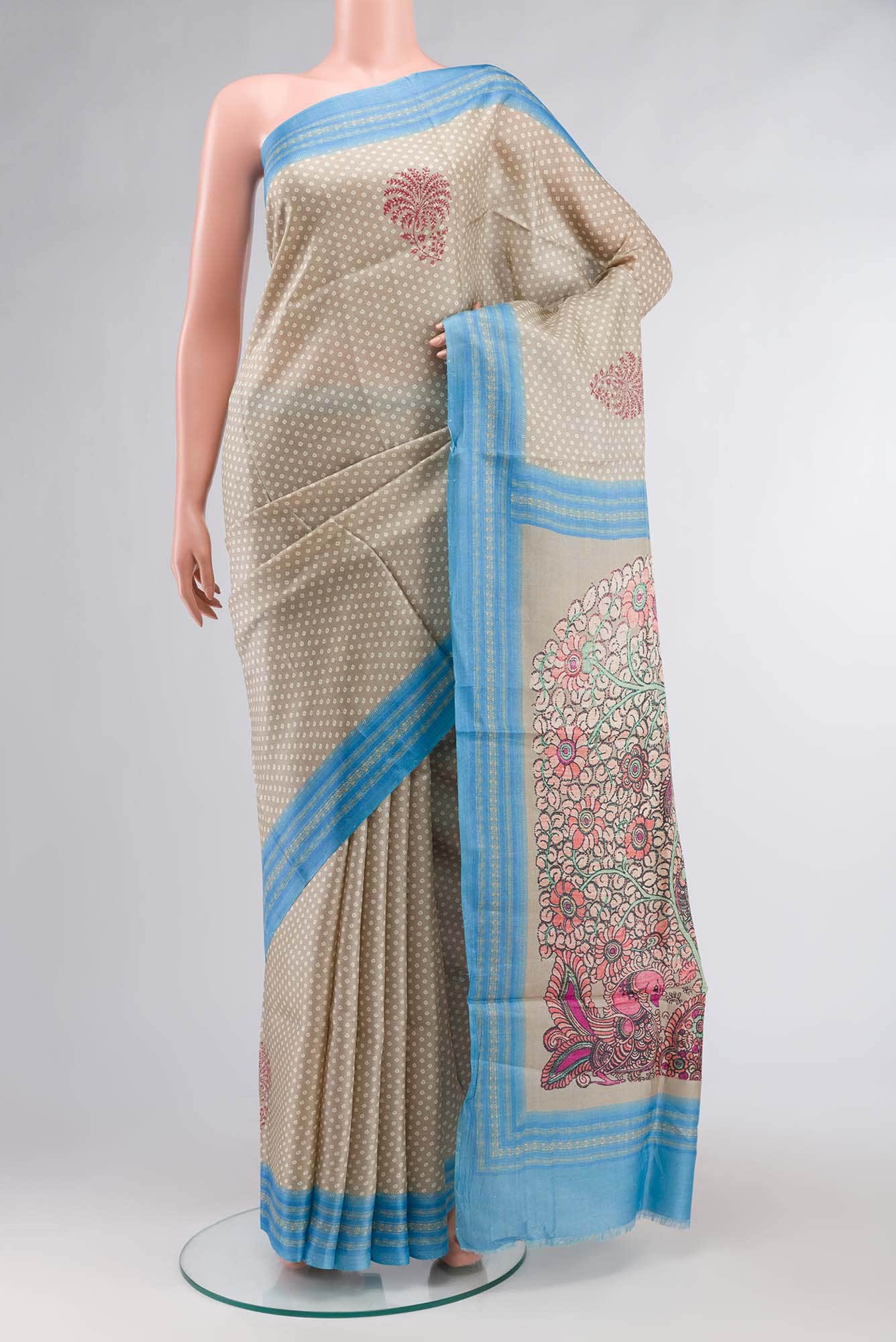 Beige Tussar Silk Saree