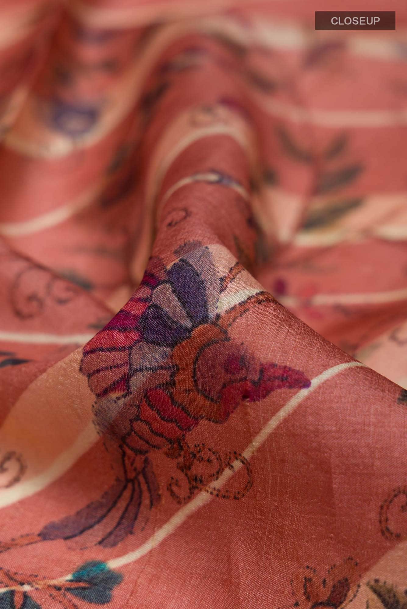 Coral Bhagalpuri Tussar Silk Saree