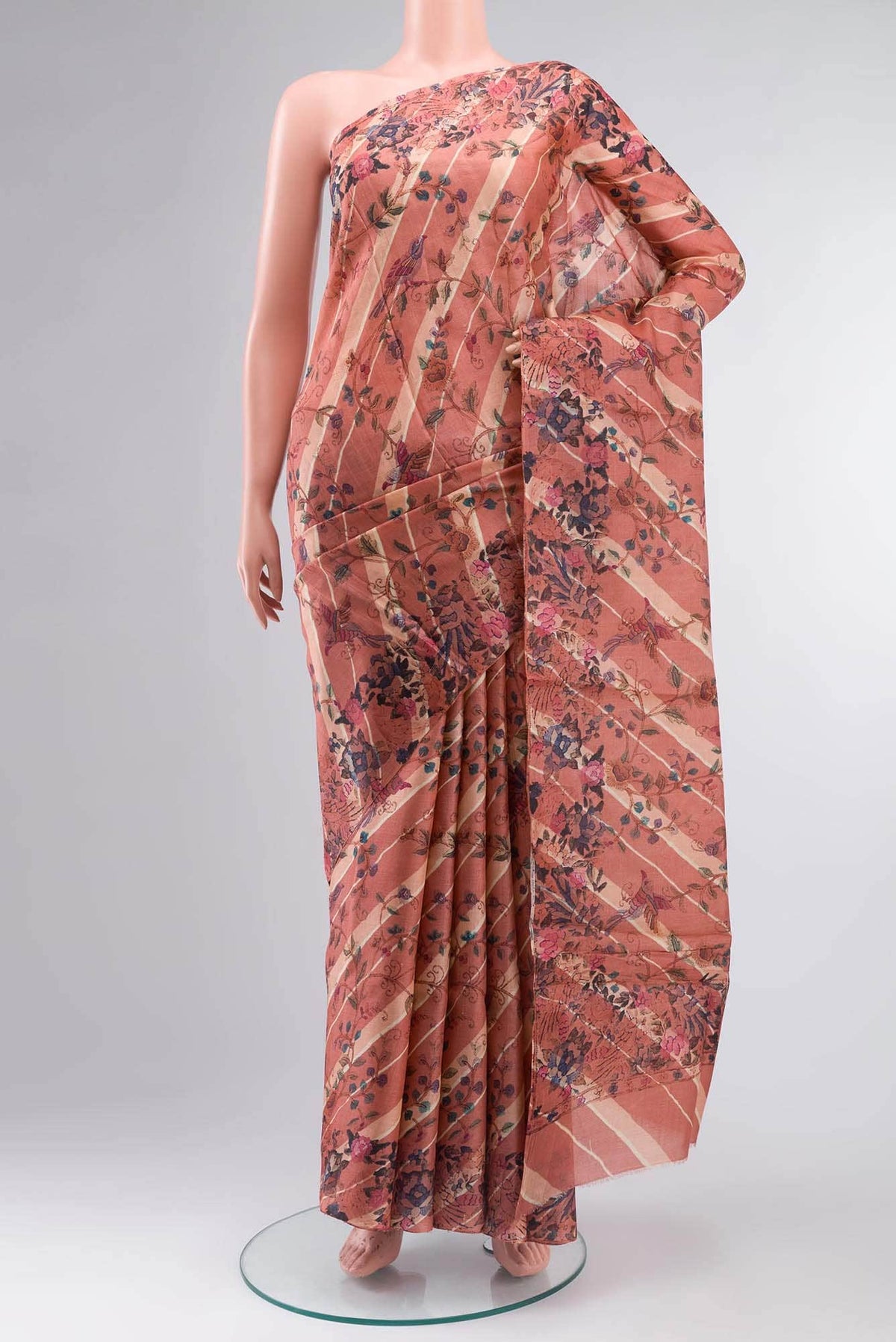 Coral Bhagalpuri Tussar Silk Saree