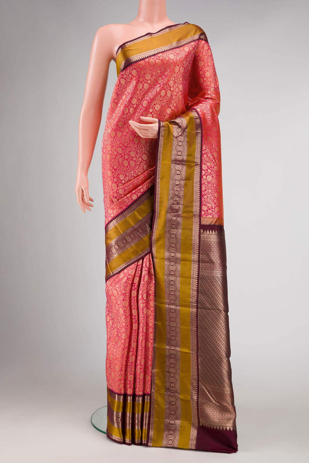 Pink Dual Tone Kanchipuram Silk Saree