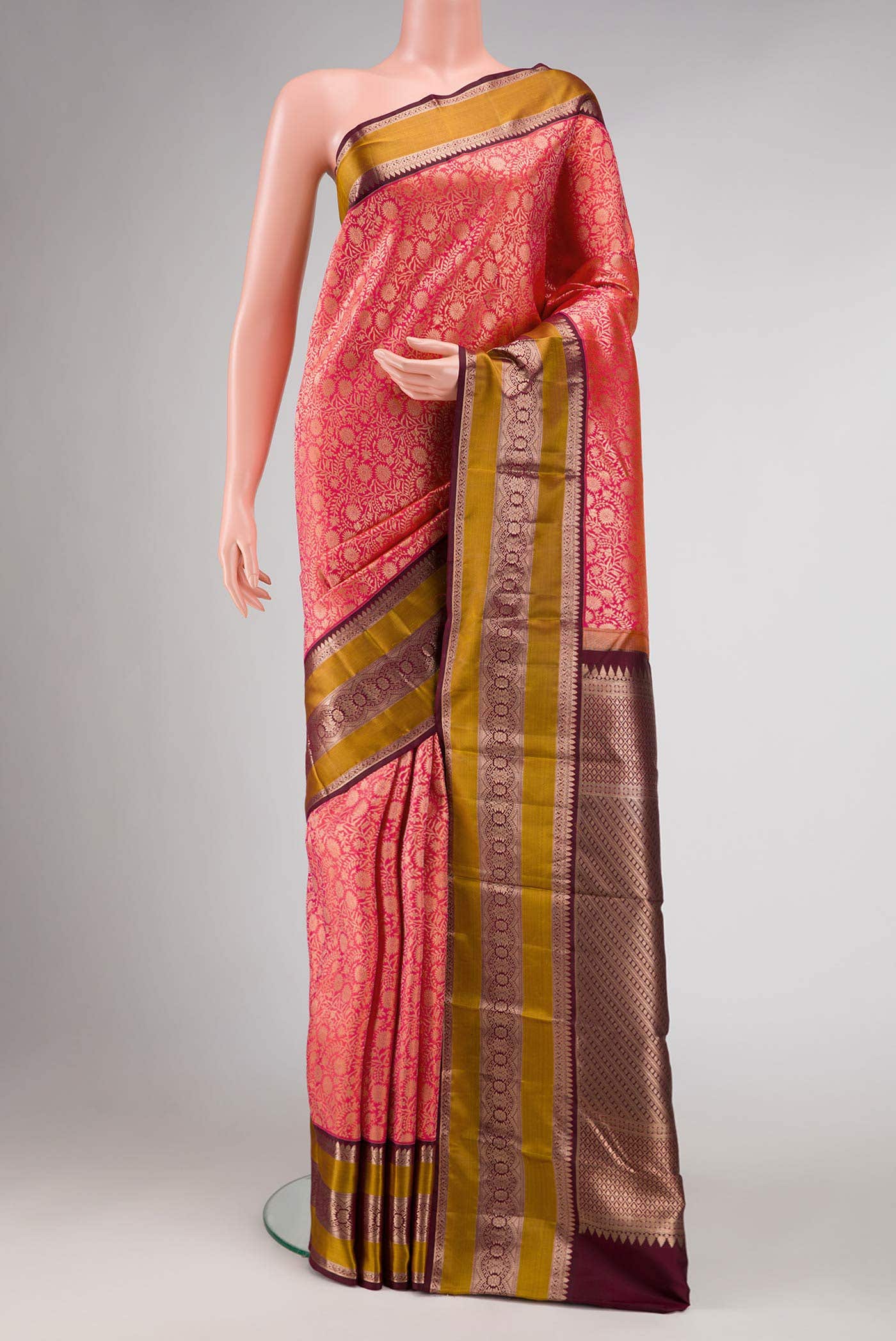 Pink Dual Tone Kanchipuram Silk Saree
