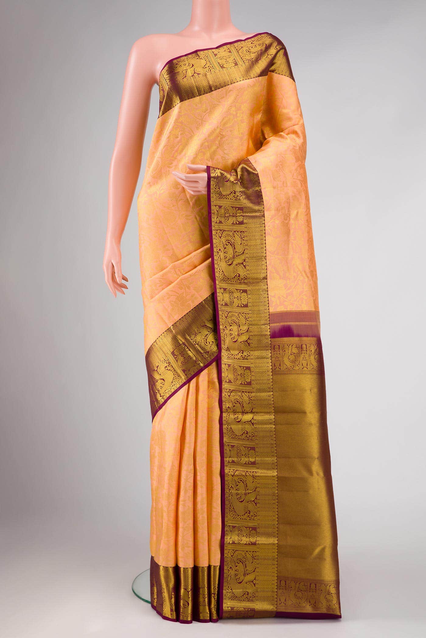 Golden Peach Kanchipuram Silk Saree