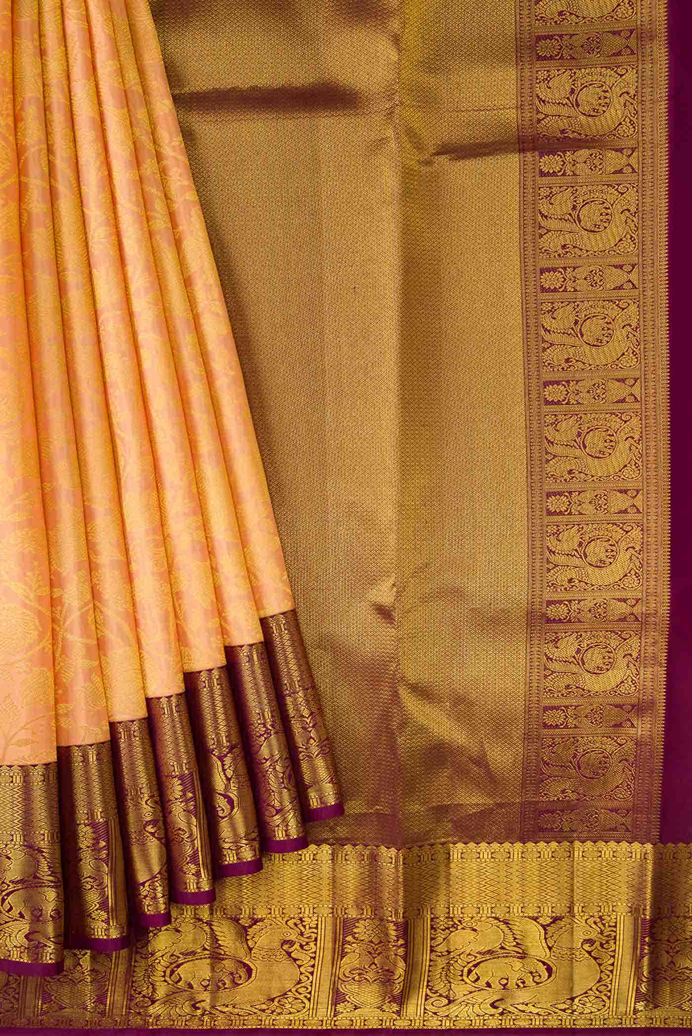 Golden Peach Kanchipuram Silk Saree
