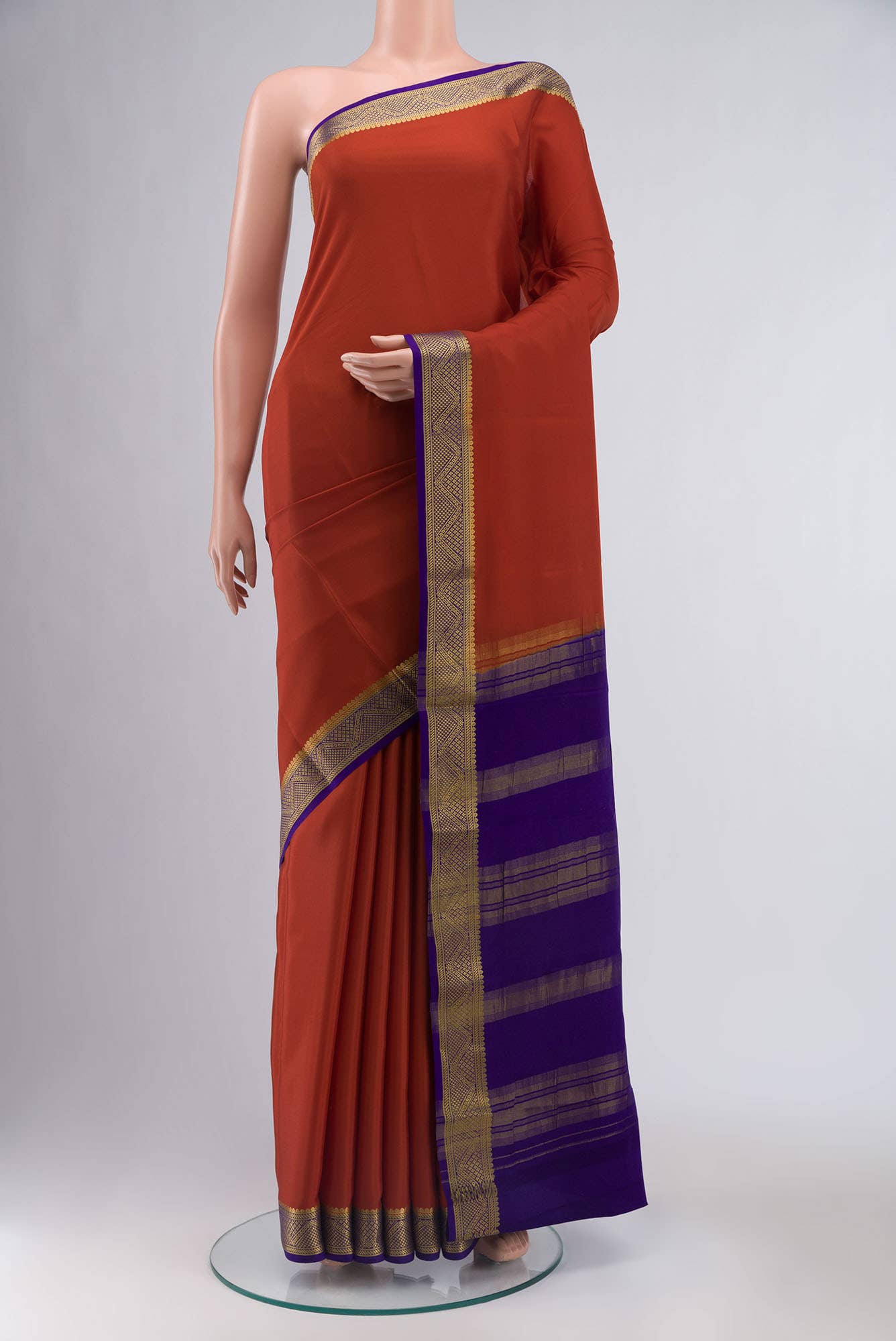 Brick Orange Mysore Crepe Saree