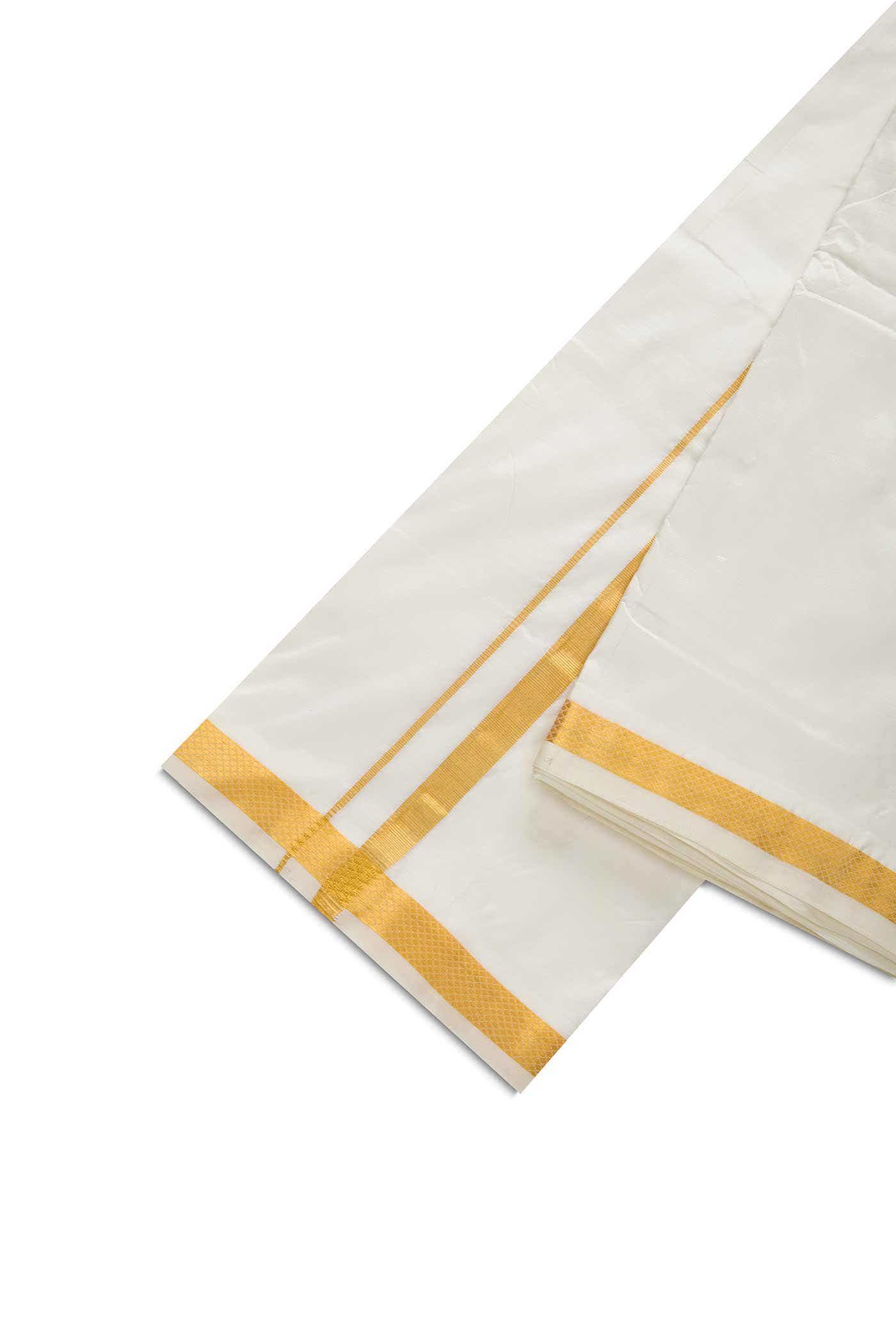 Cream Silk Dhoti With Angavastram (9X 5) Muzham