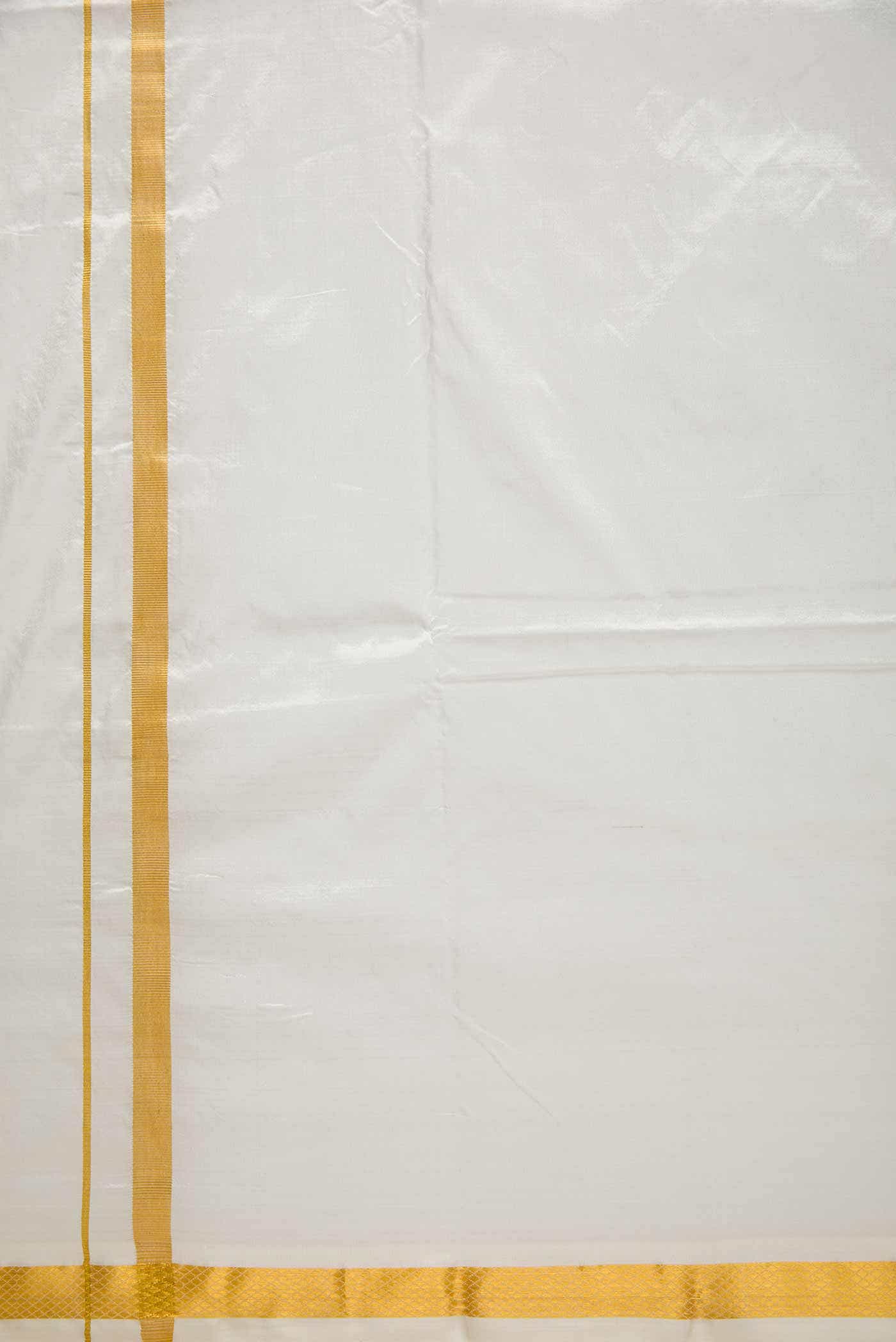 Cream Silk Dhoti With Angavastram (9X 5) Muzham
