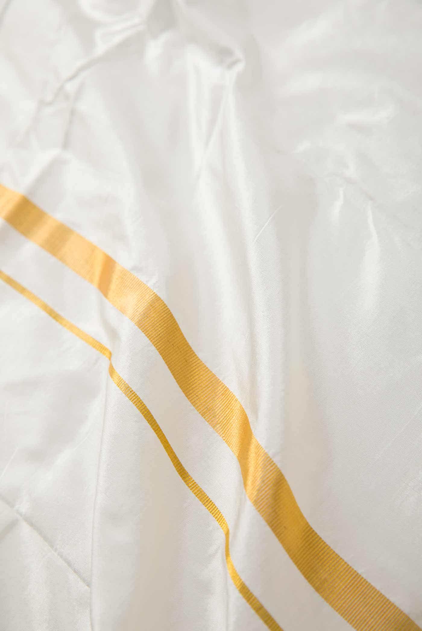 Cream Silk Dhoti With Angavastram (9X 5) Muzham