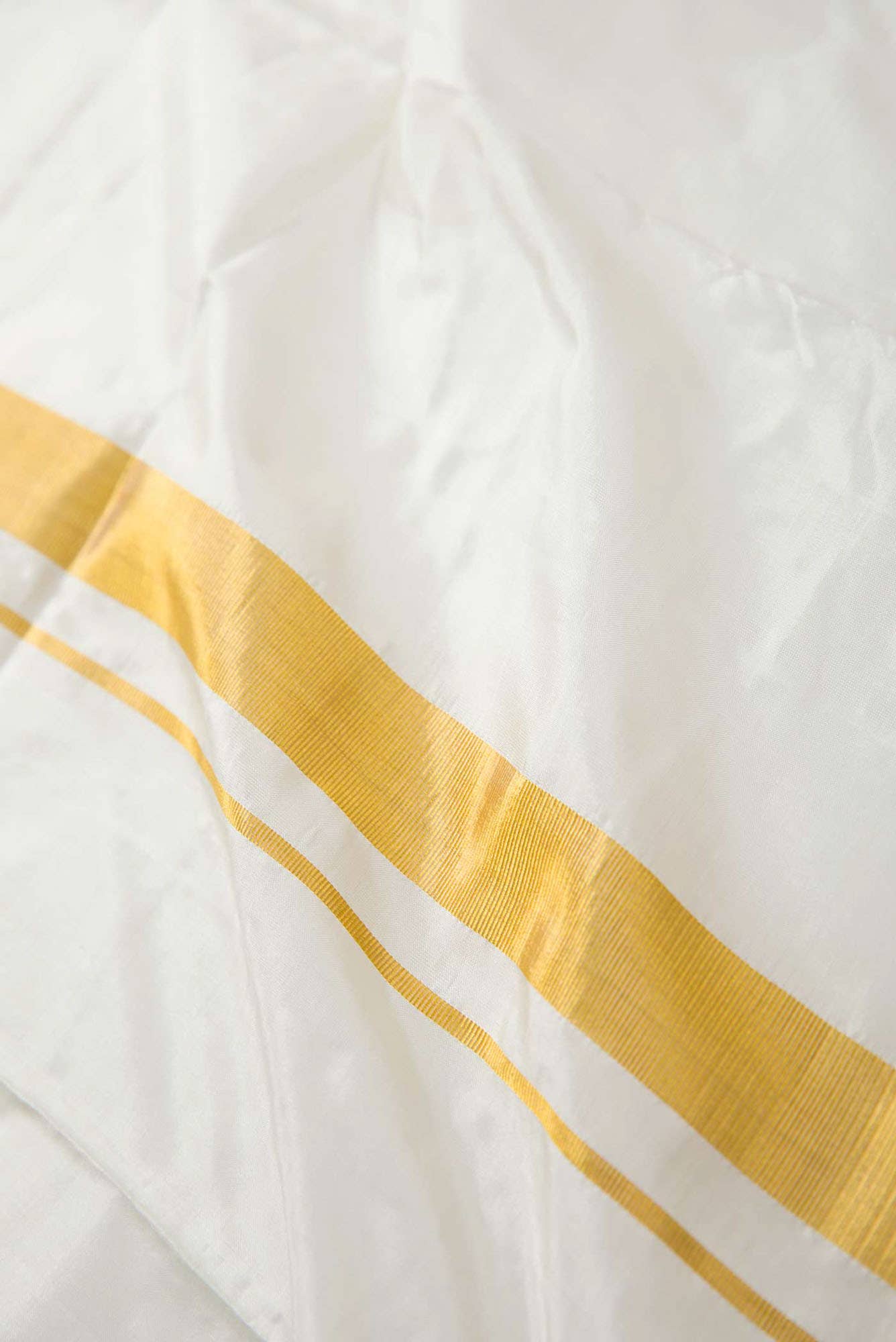Cream Silk Dhoti With Angavastram (10X 6) Muzham