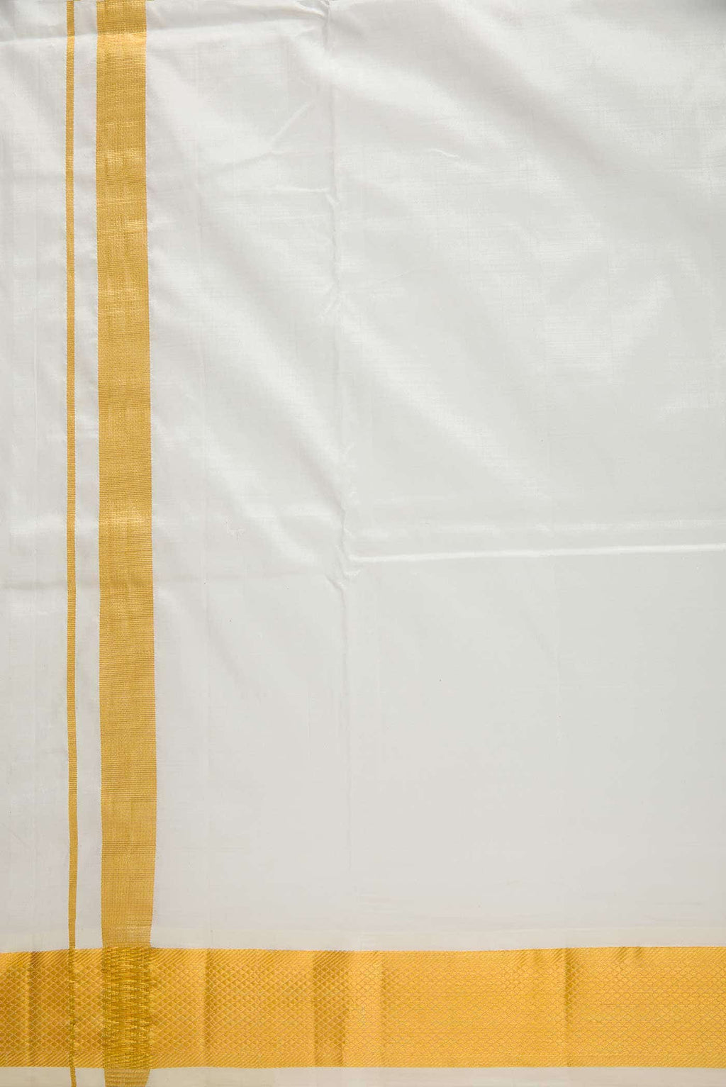 Cream Silk Dhoti With Angavastram (10X 6) Muzham