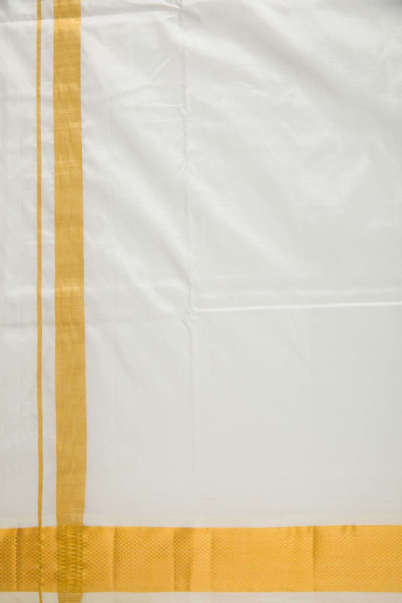 Cream Silk Dhoti With Angavastram (10X 6) Muzham