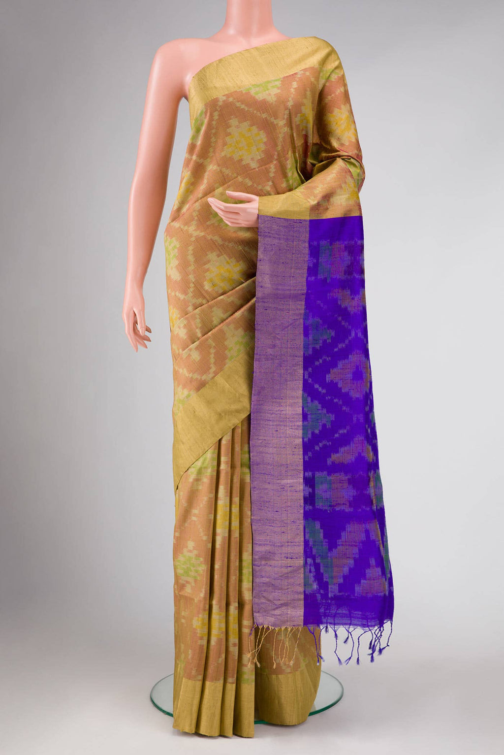 Golden Peach Dual Tone Raw Silk Saree
