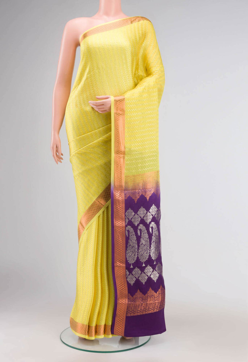 Yellow Mysore Crepe Saree