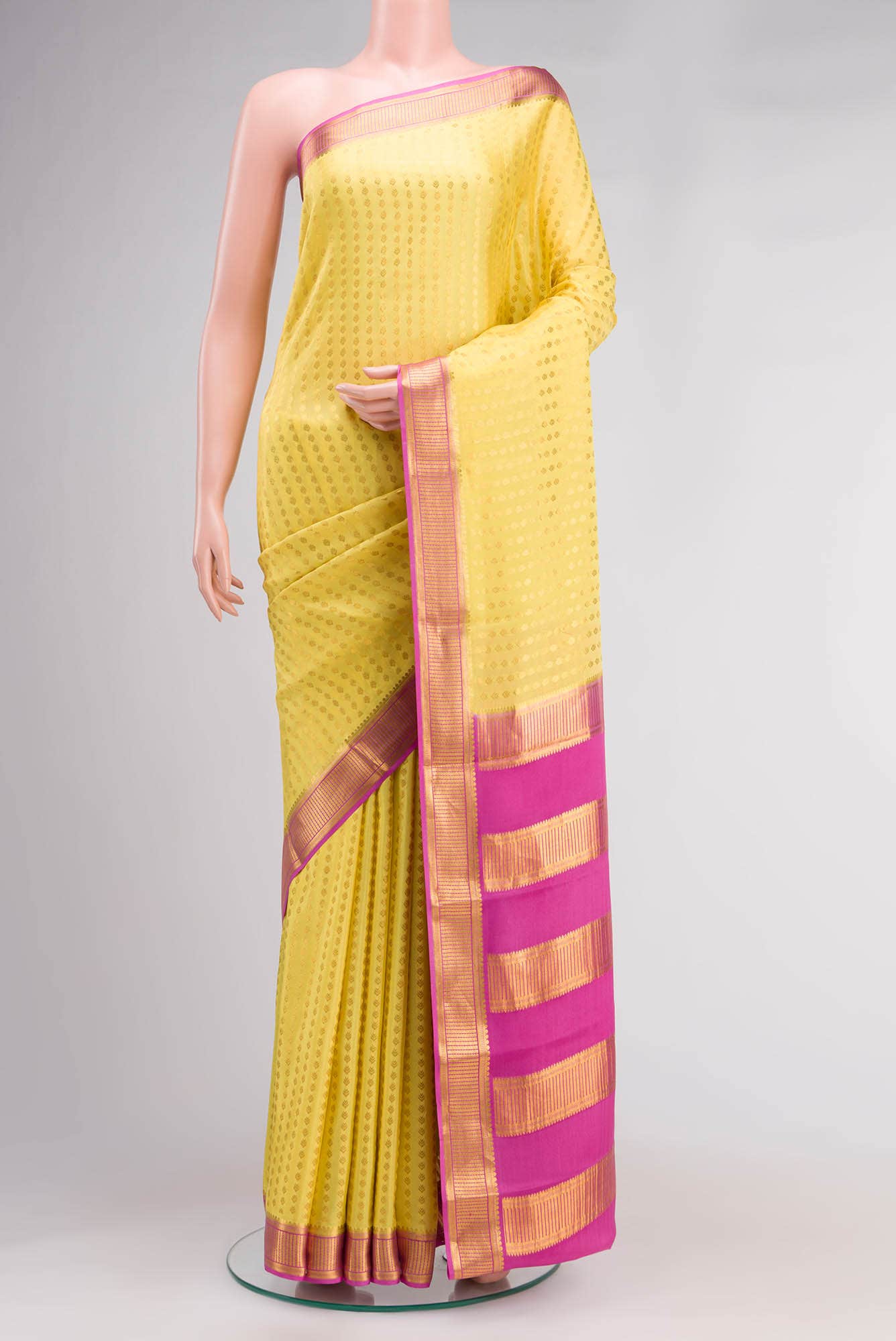 Yellow Mysore Crepe Saree