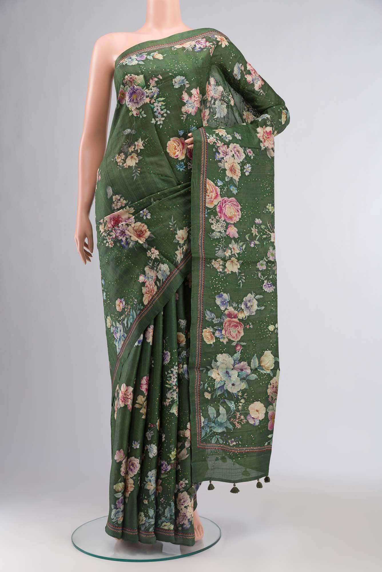 Green Tussar Silk Saree
