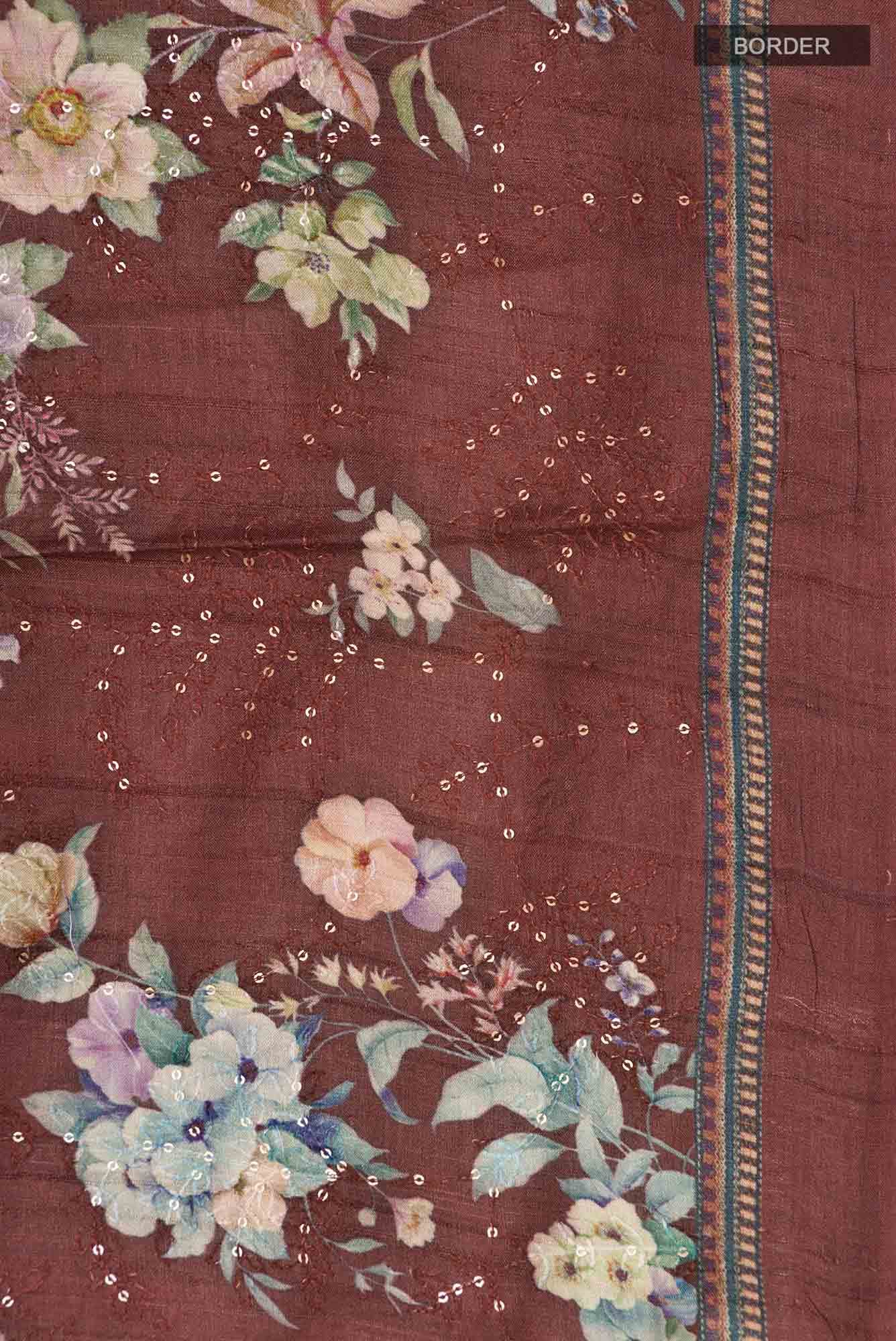 Brown Tussar Silk Saree