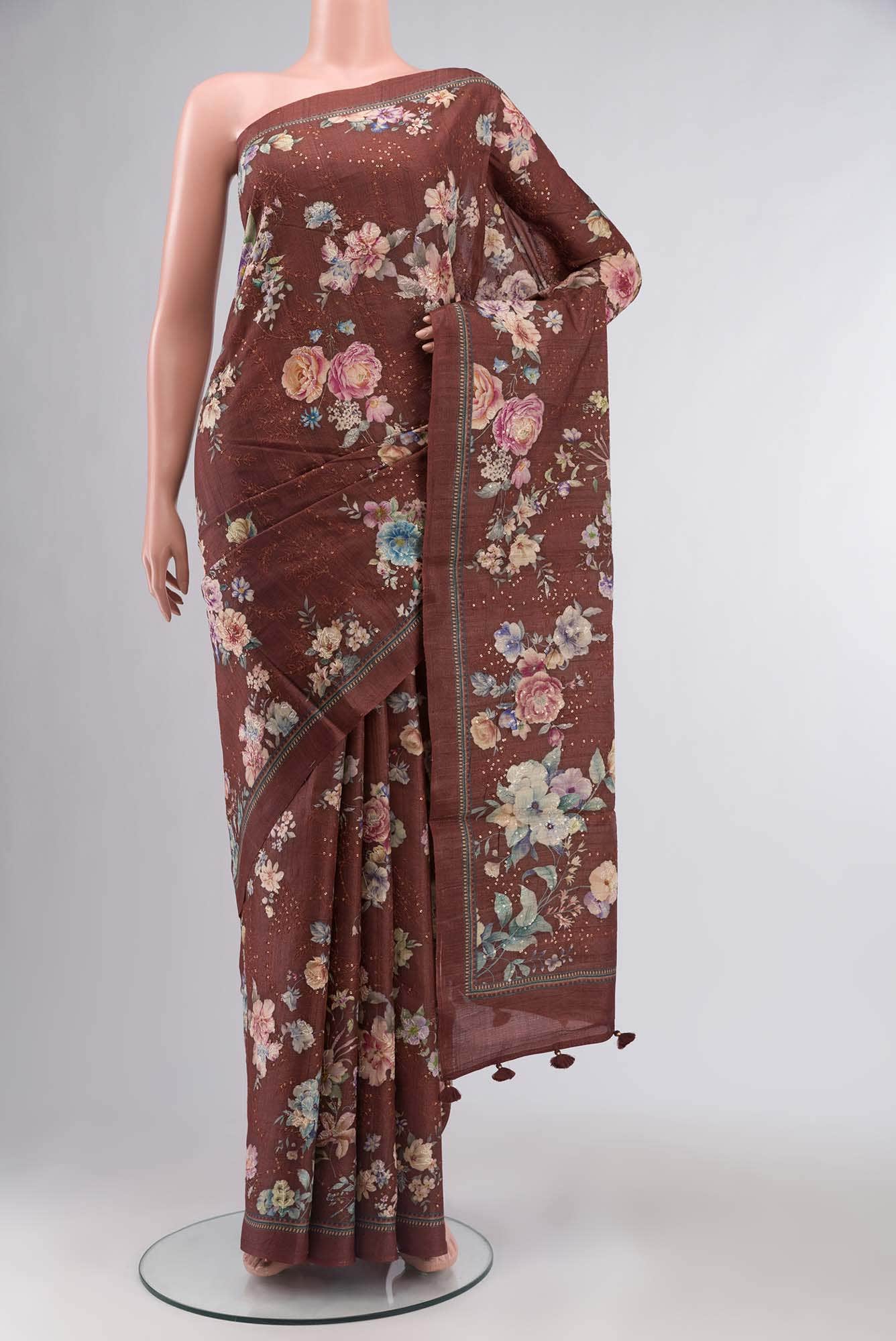 Brown Tussar Silk Saree