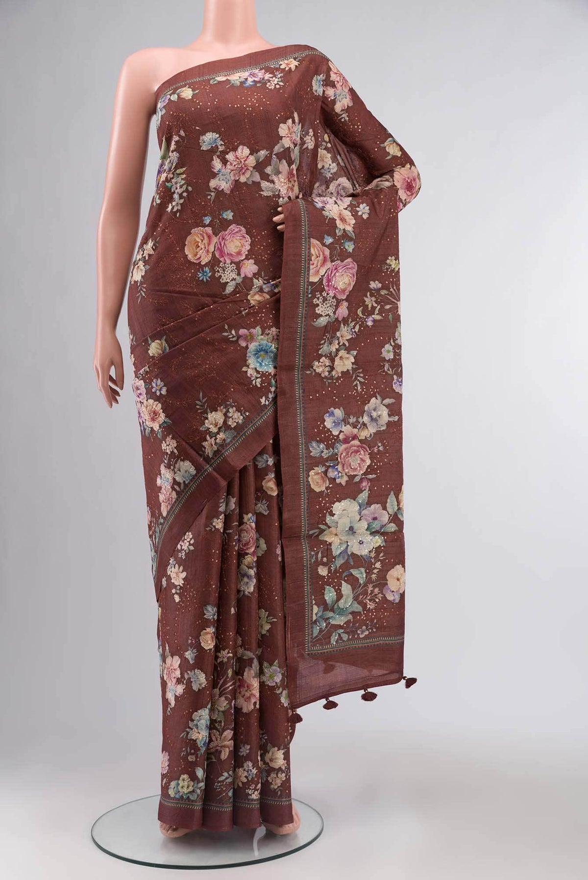 Brown Tussar Silk Saree