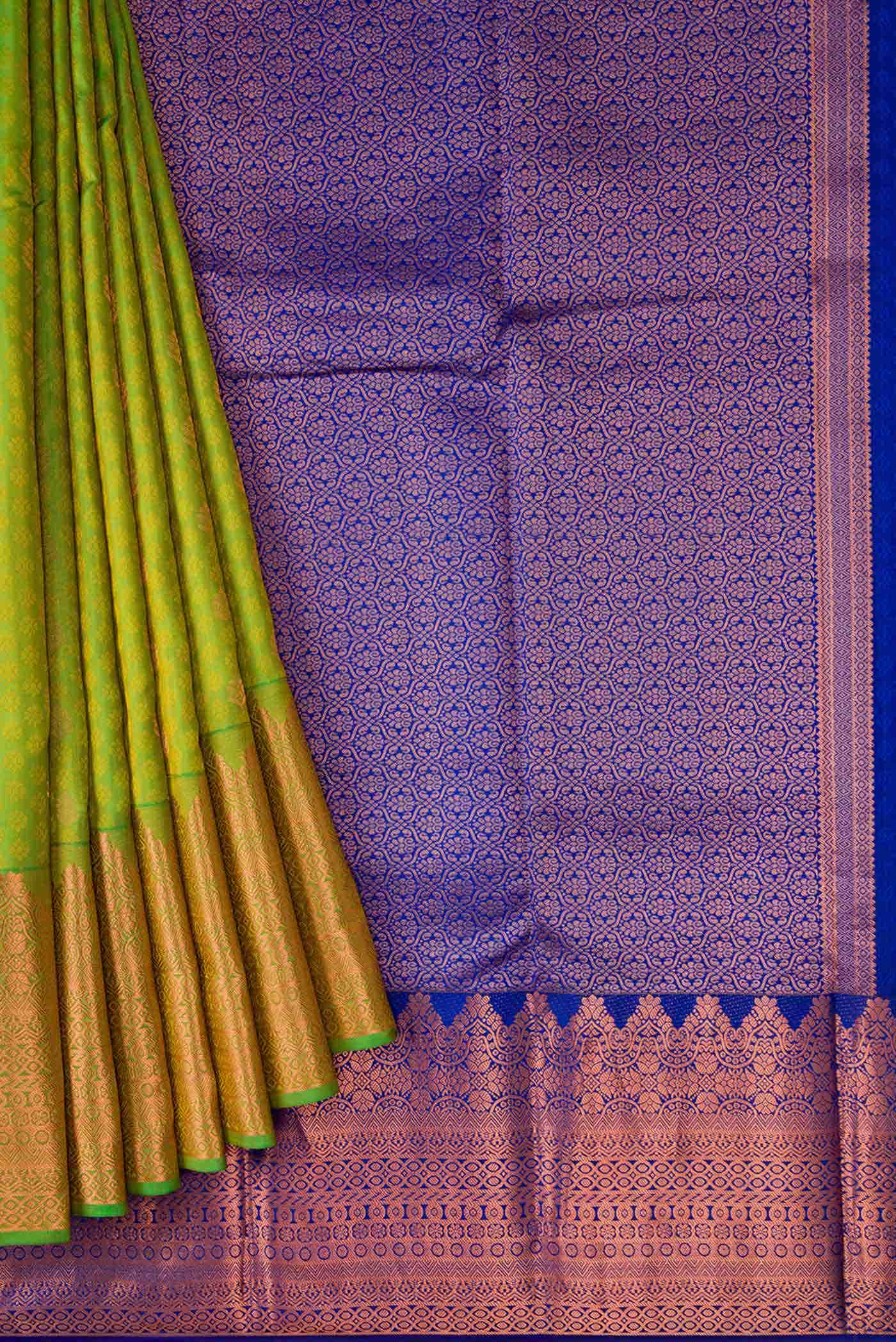 Parrot Green Dual Tone Kanchipuram Silk Saree