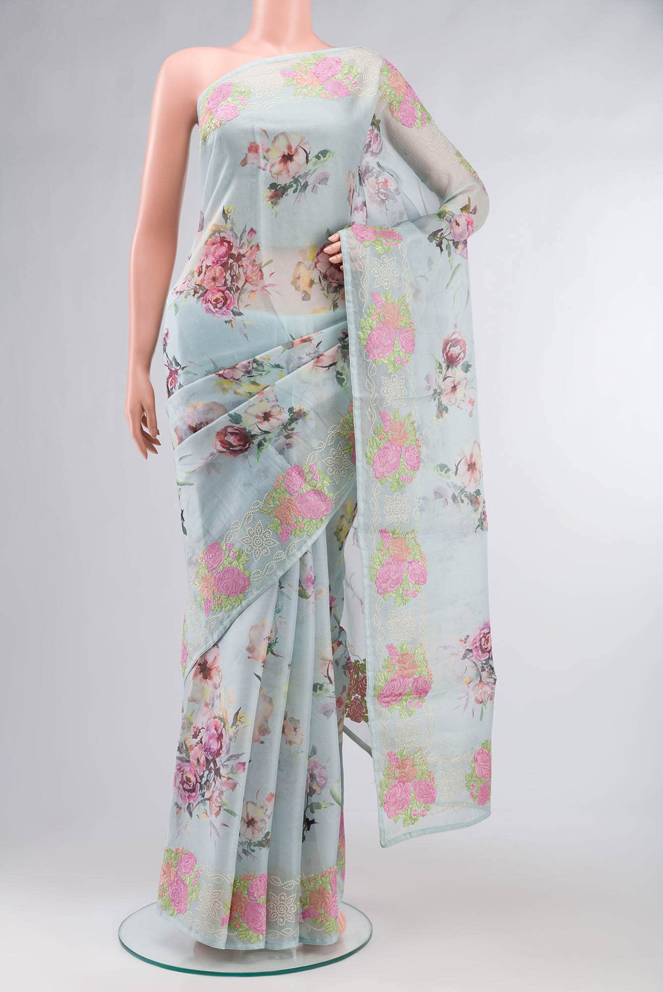 Light Blue Organza Silk Saree