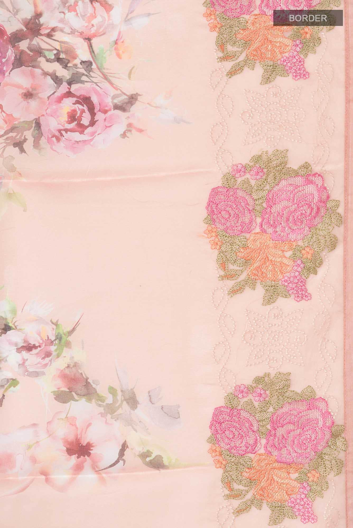 Peach Organza Silk Saree