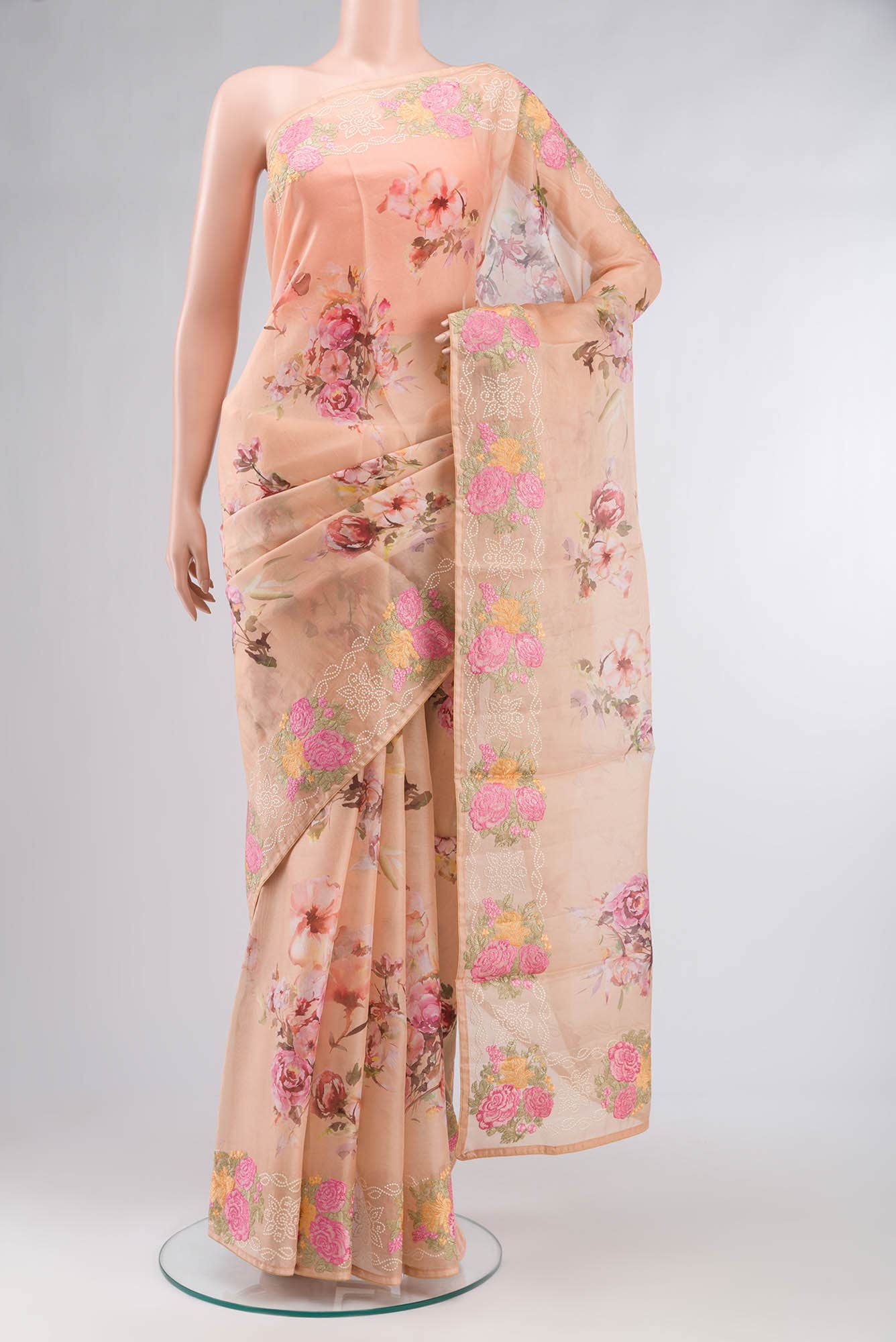 Peach Organza Silk Saree