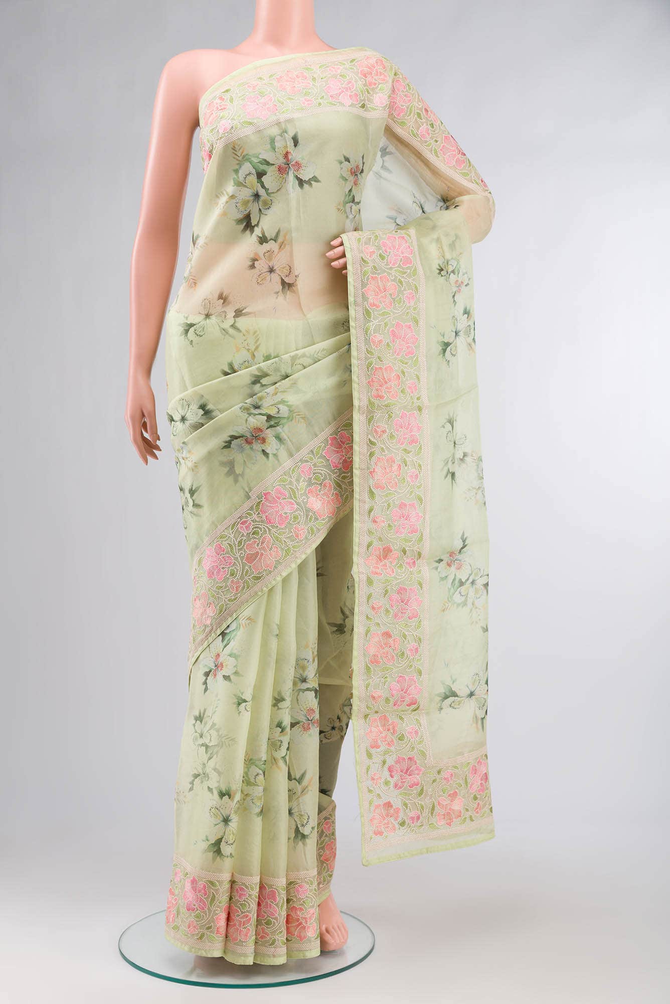 Pista Green Organza Silk Saree