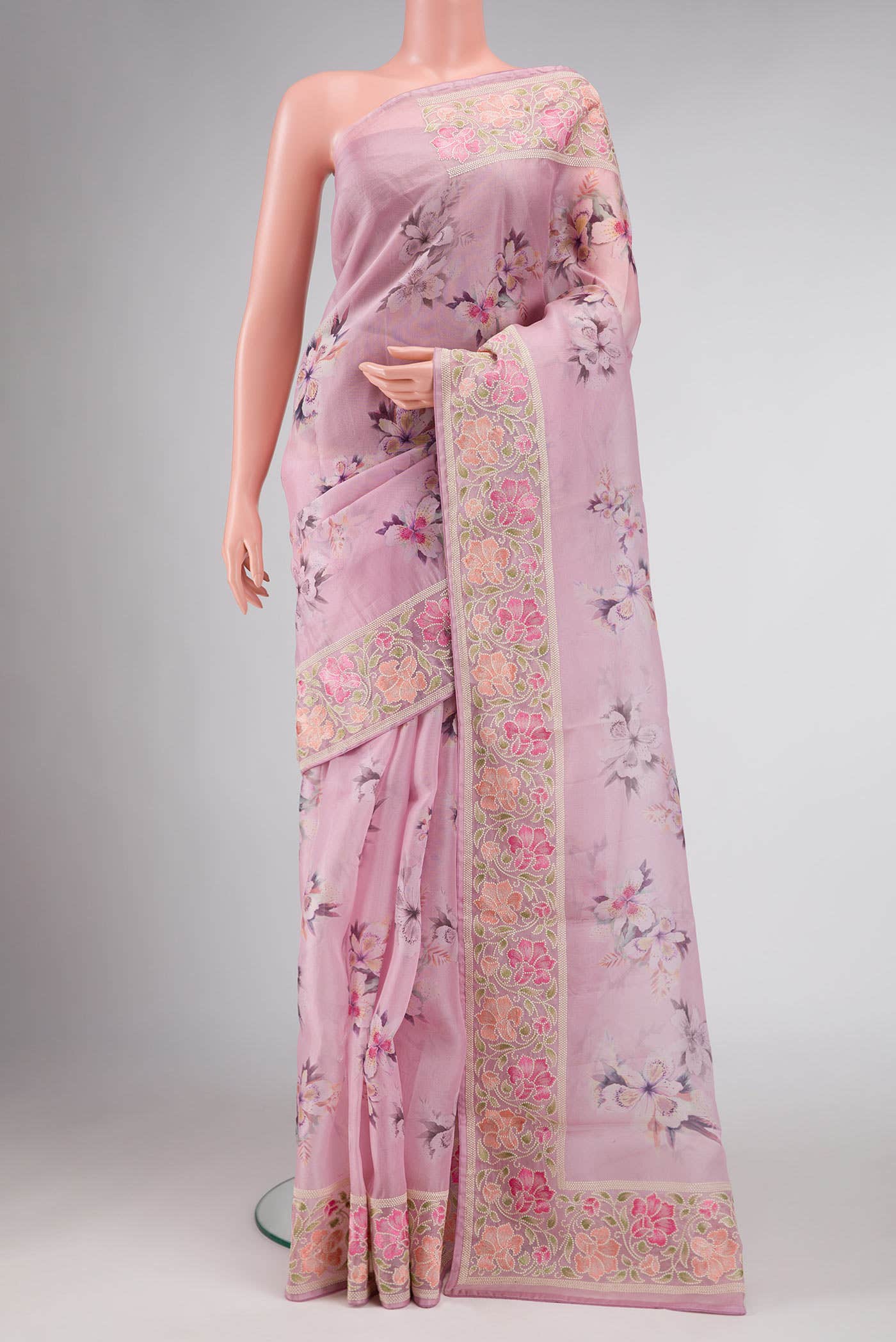 Pink Organza Silk Saree