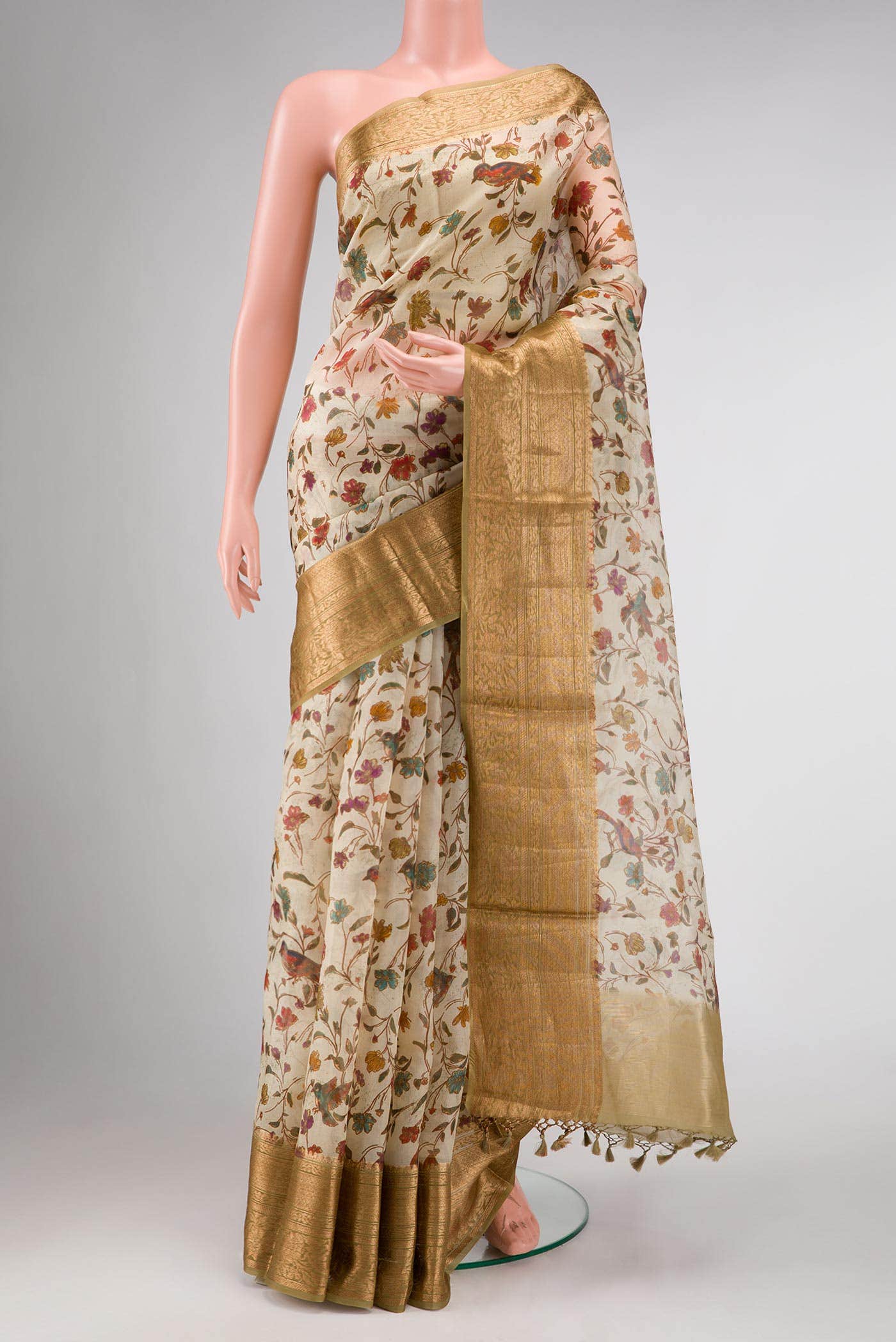 Beige Organza Silk Saree