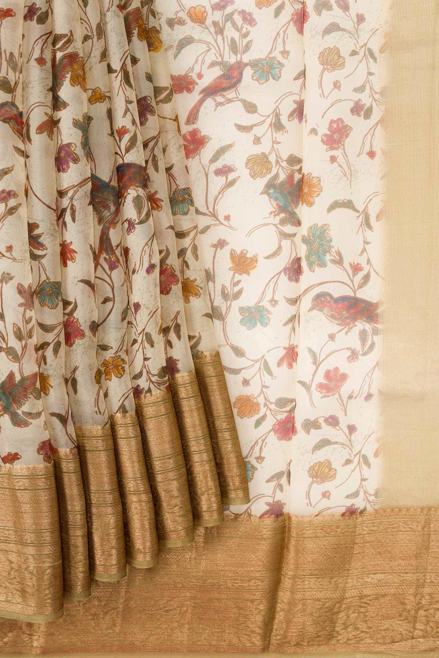 Beige Organza Silk Saree