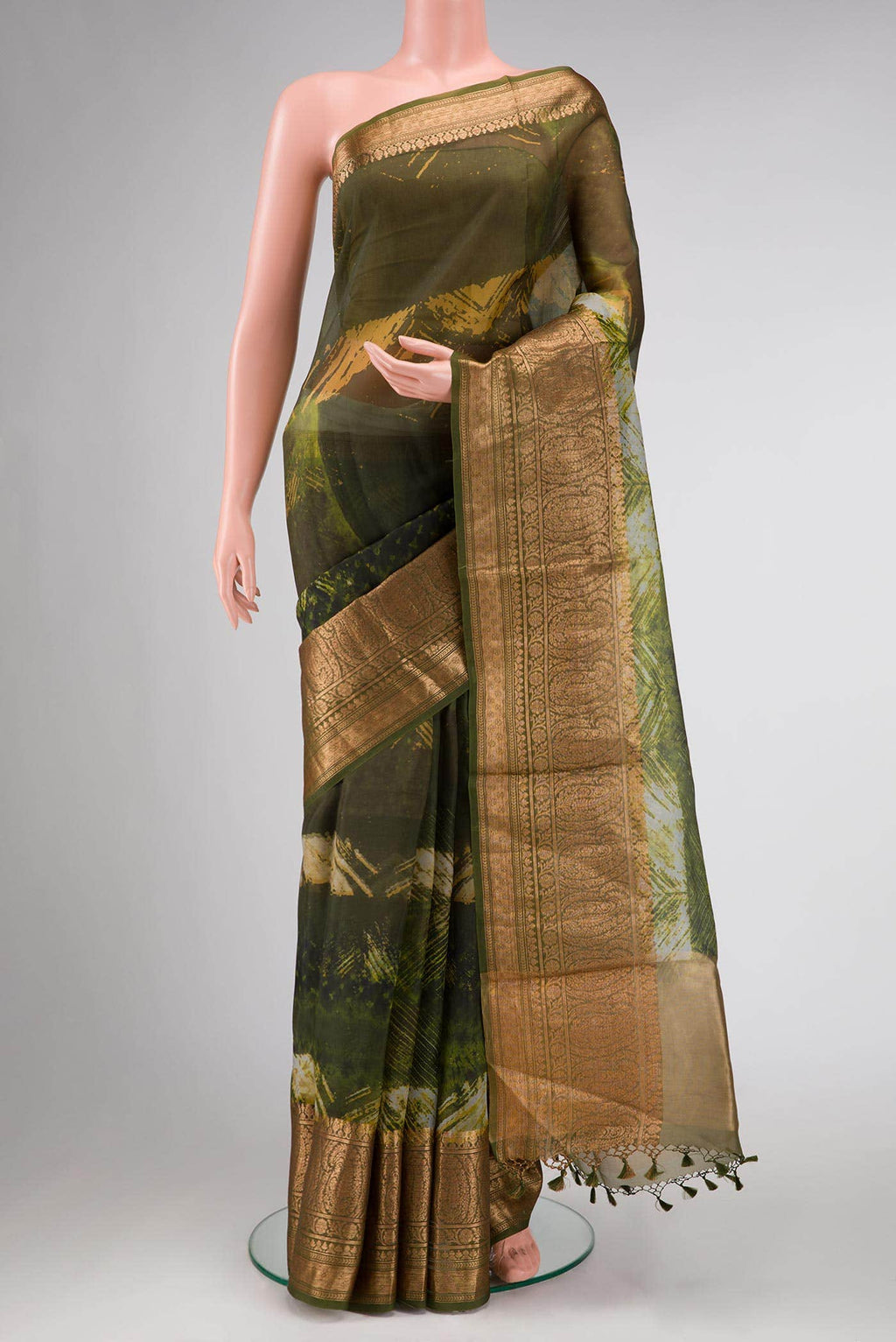 Mehandi Green Organza Silk Saree