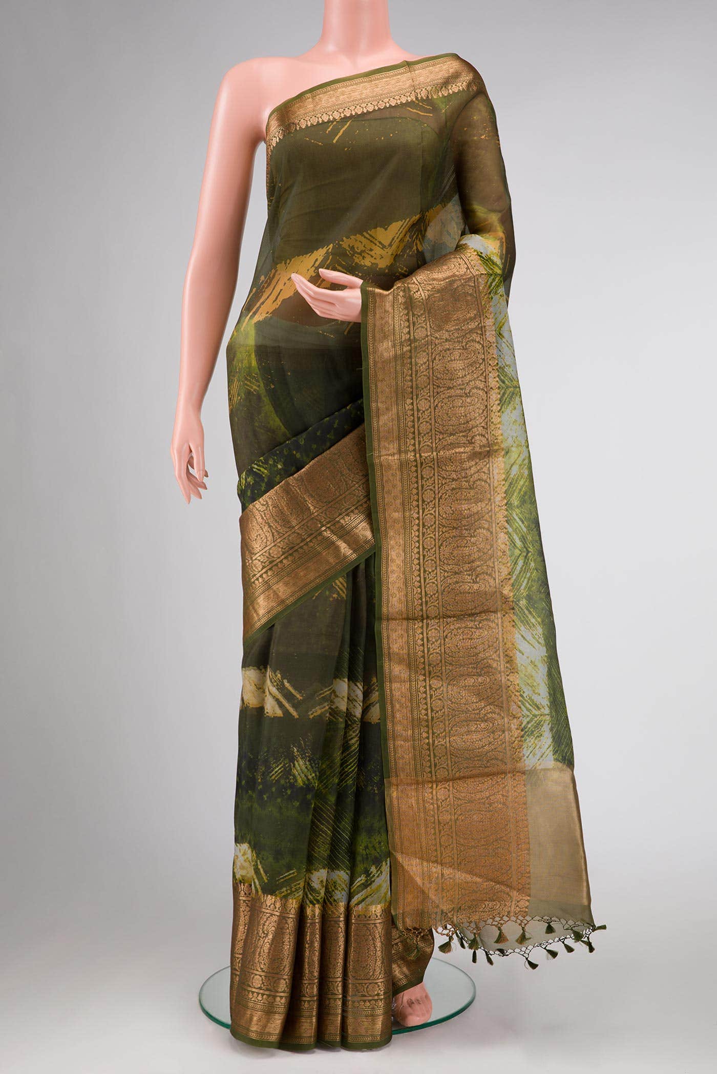 Mehandi Green Organza Silk Saree