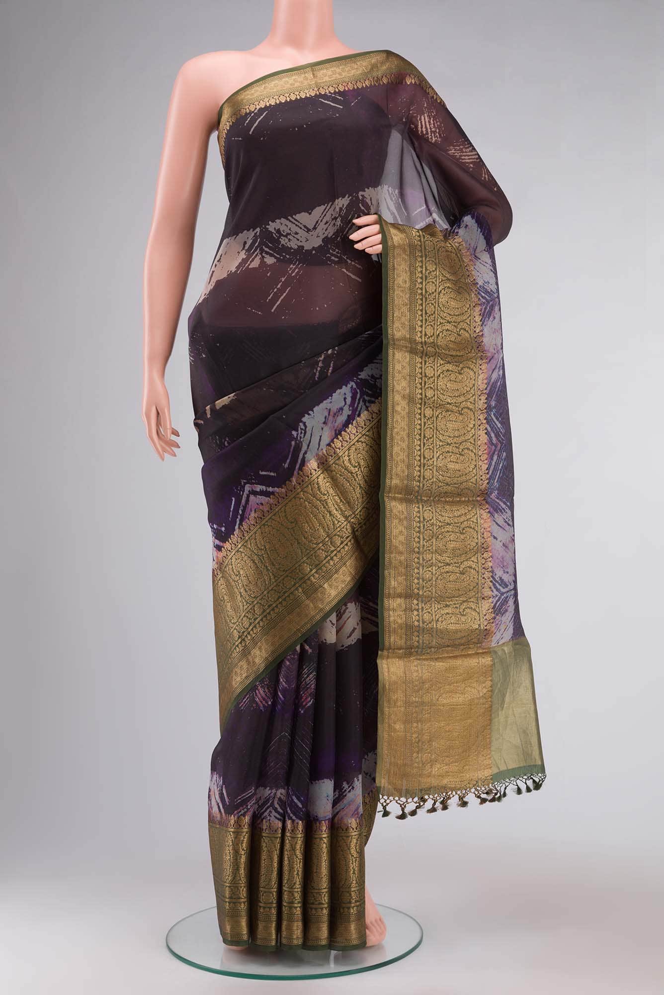 Brown Organza Silk Saree