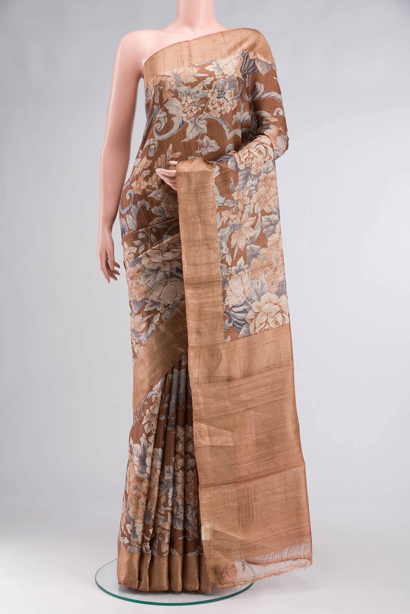 Brown Bhagalpuri Tussar Silk Saree