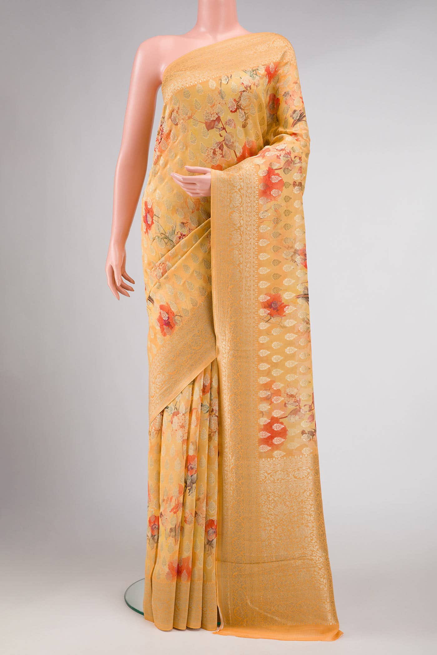Golden Peach Mysore Georgette Saree