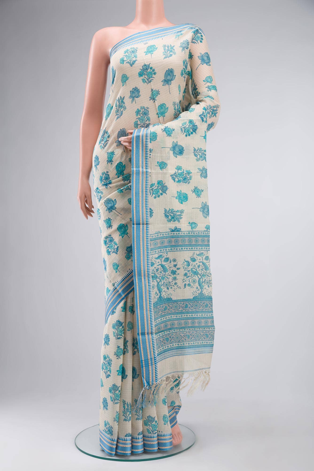 Cream Tussar Silk Saree