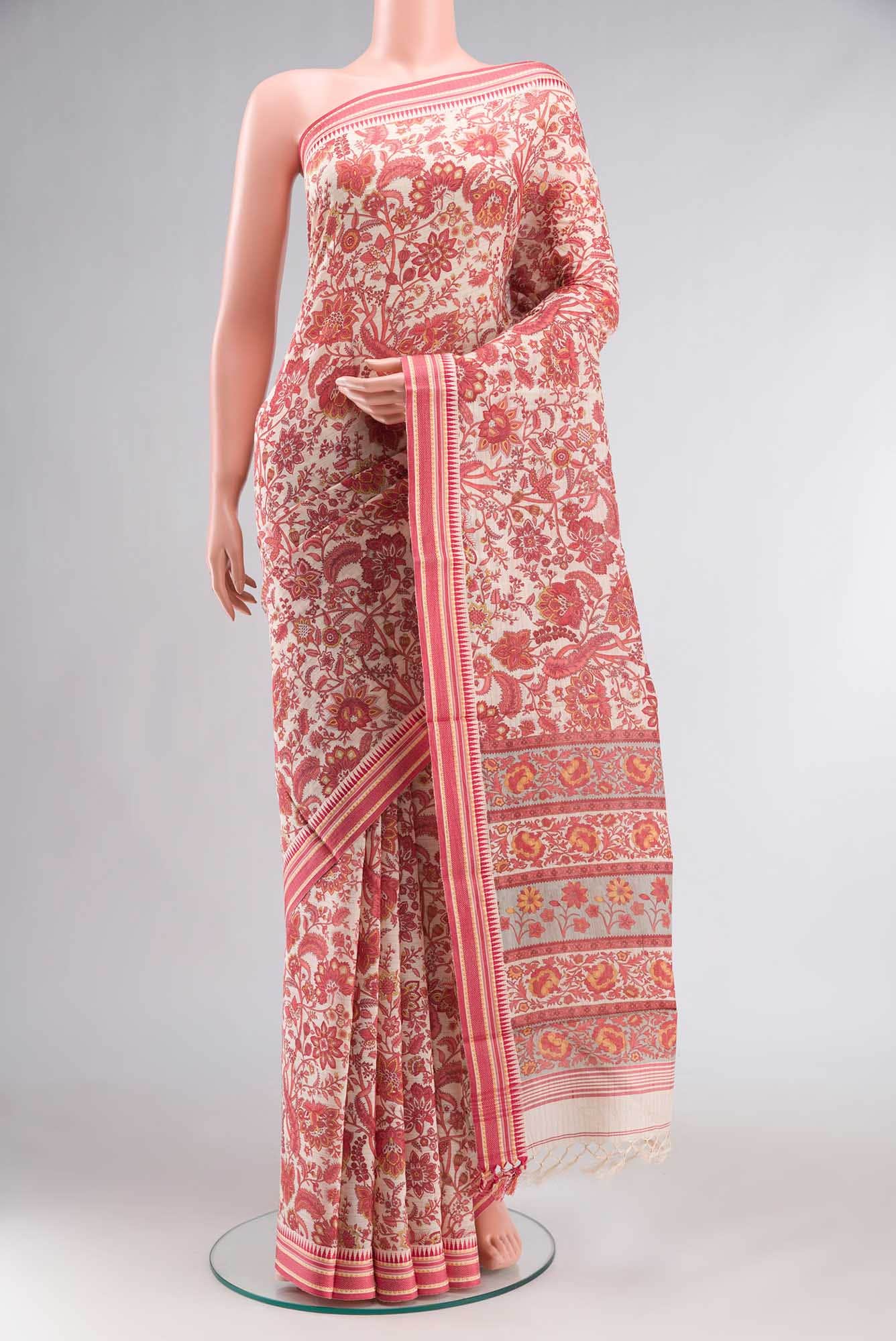 Cream Tussar Silk Saree