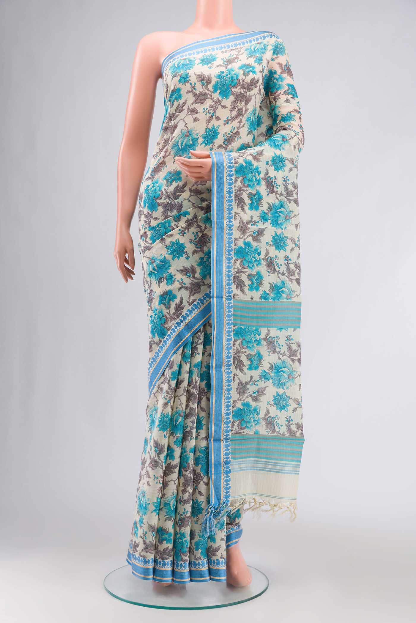 Cream Tussar Silk Saree