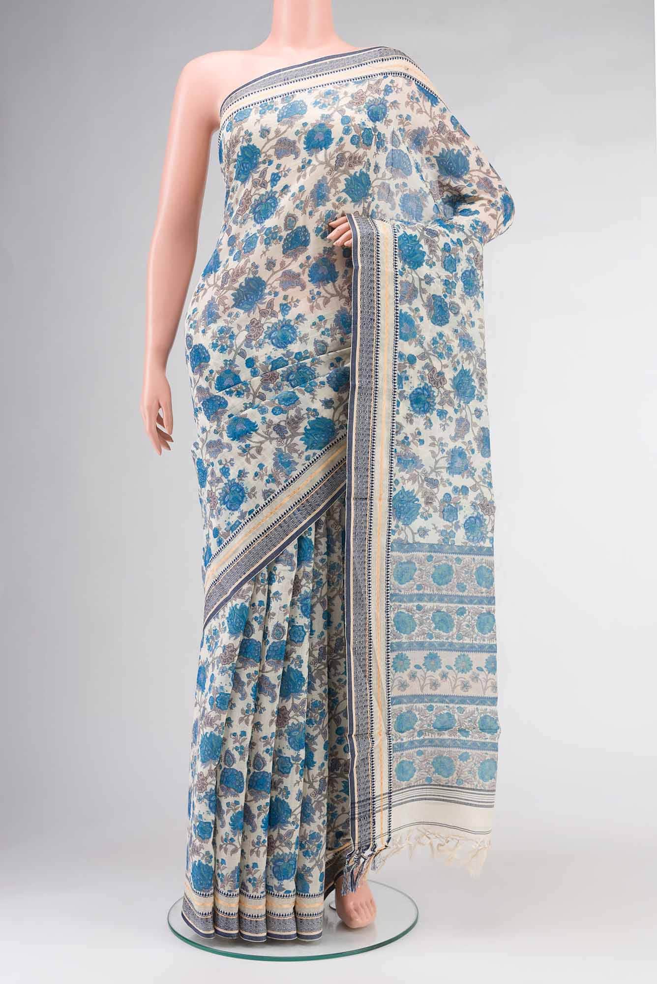 Cream Tussar Silk Saree