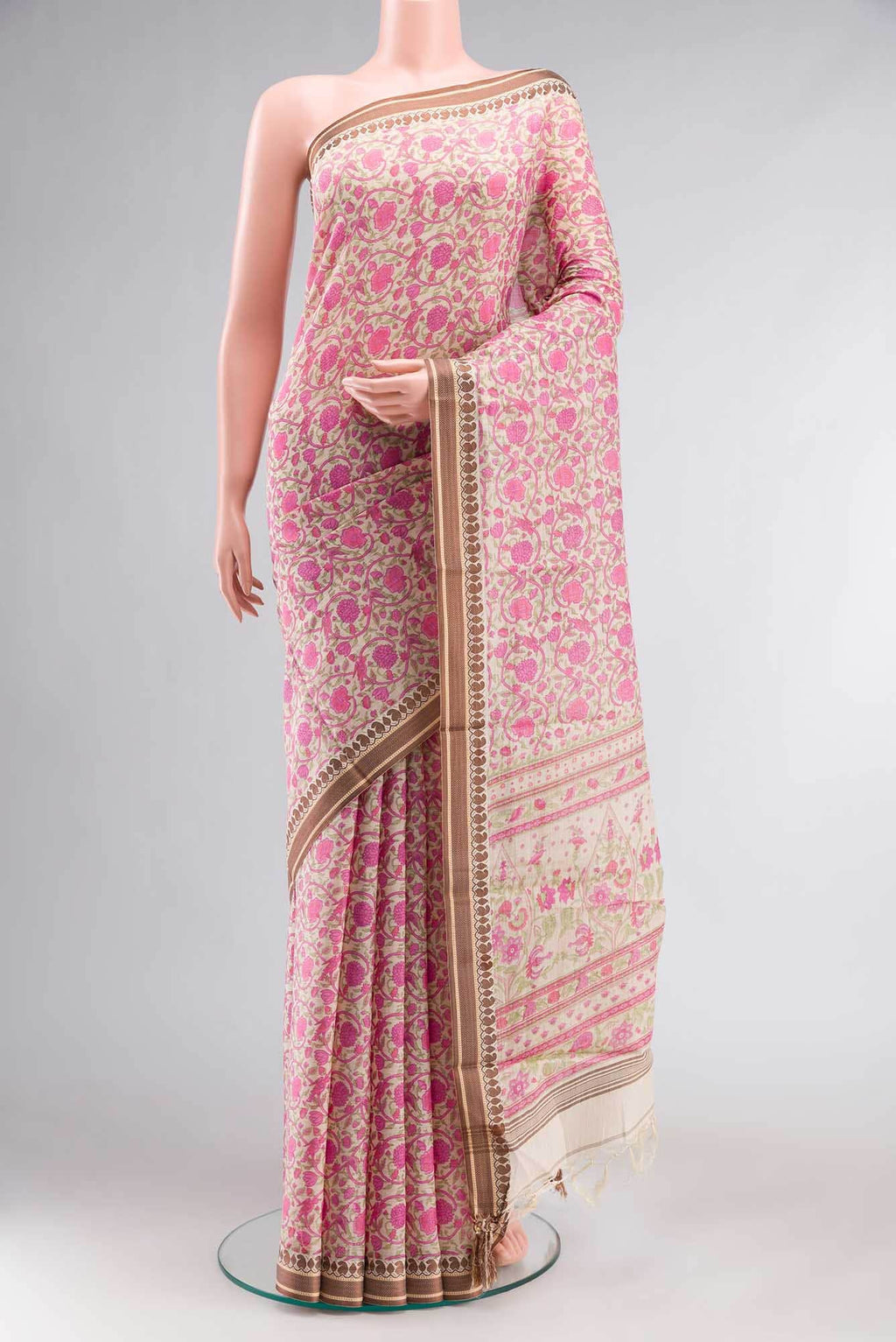 Beige Tussar Silk Saree