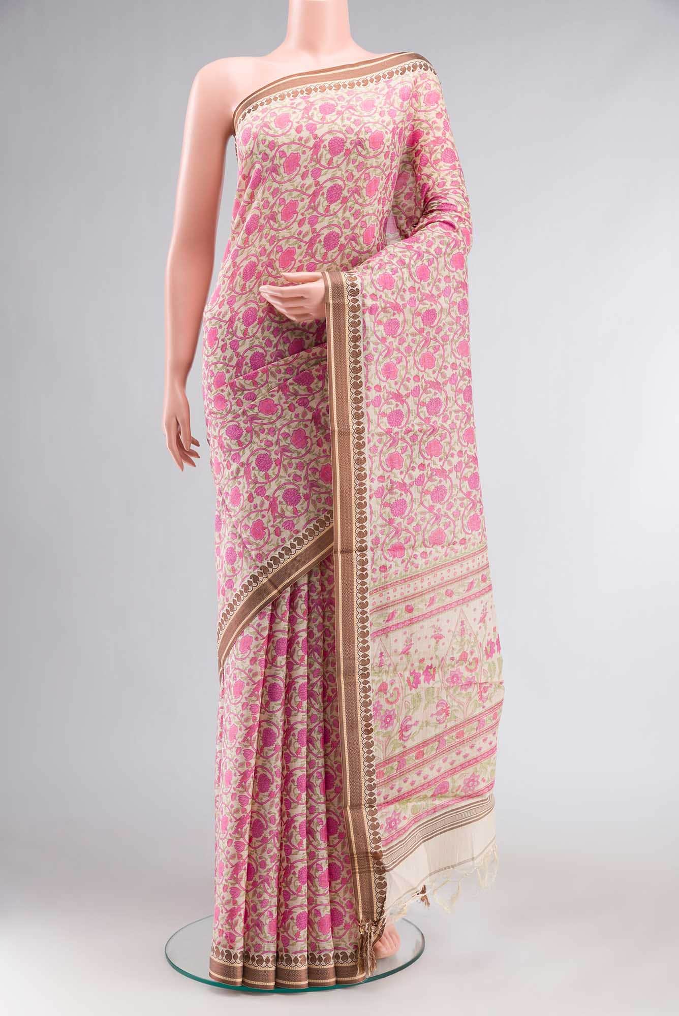 Beige Tussar Silk Saree