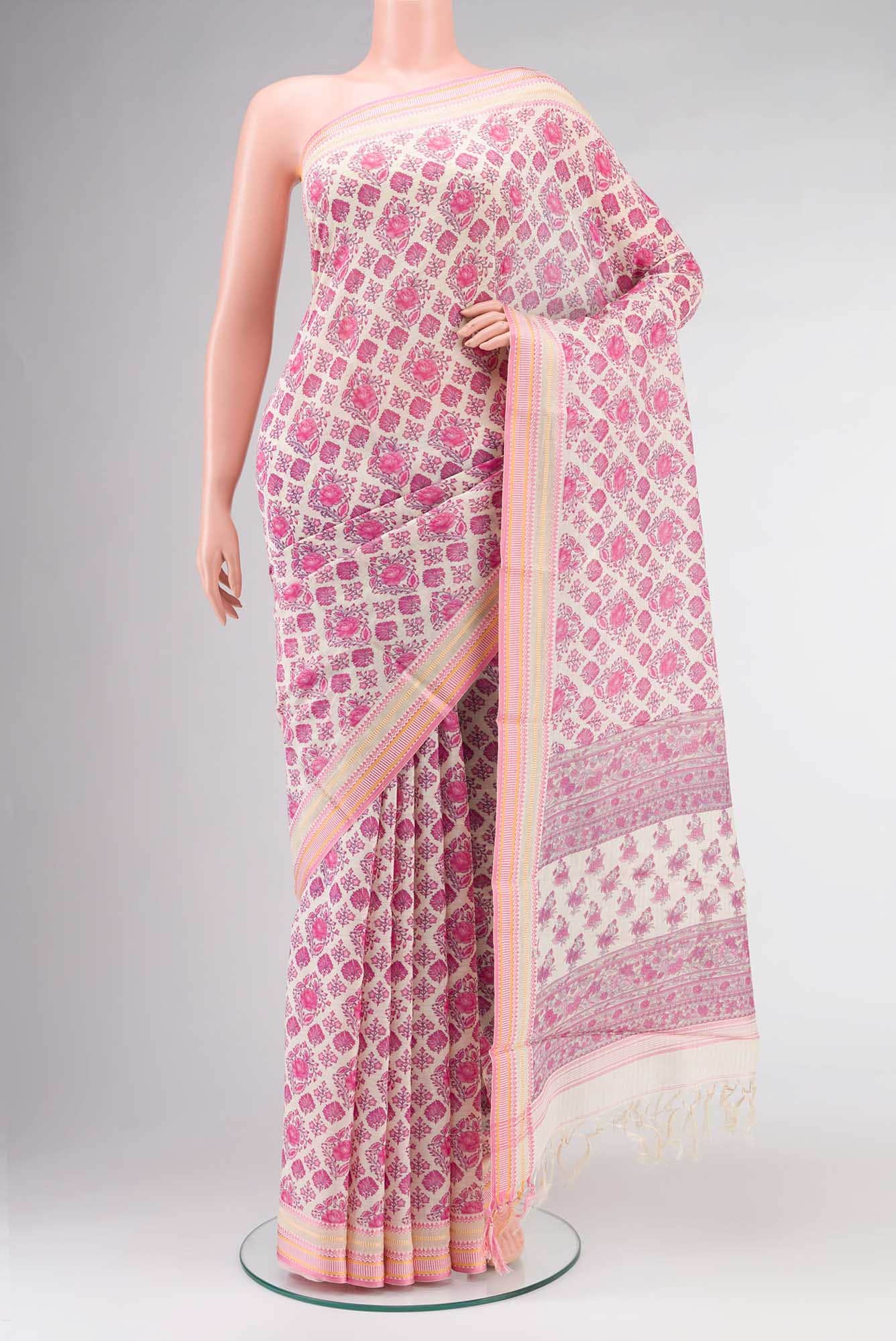 Beige Tussar Silk Saree