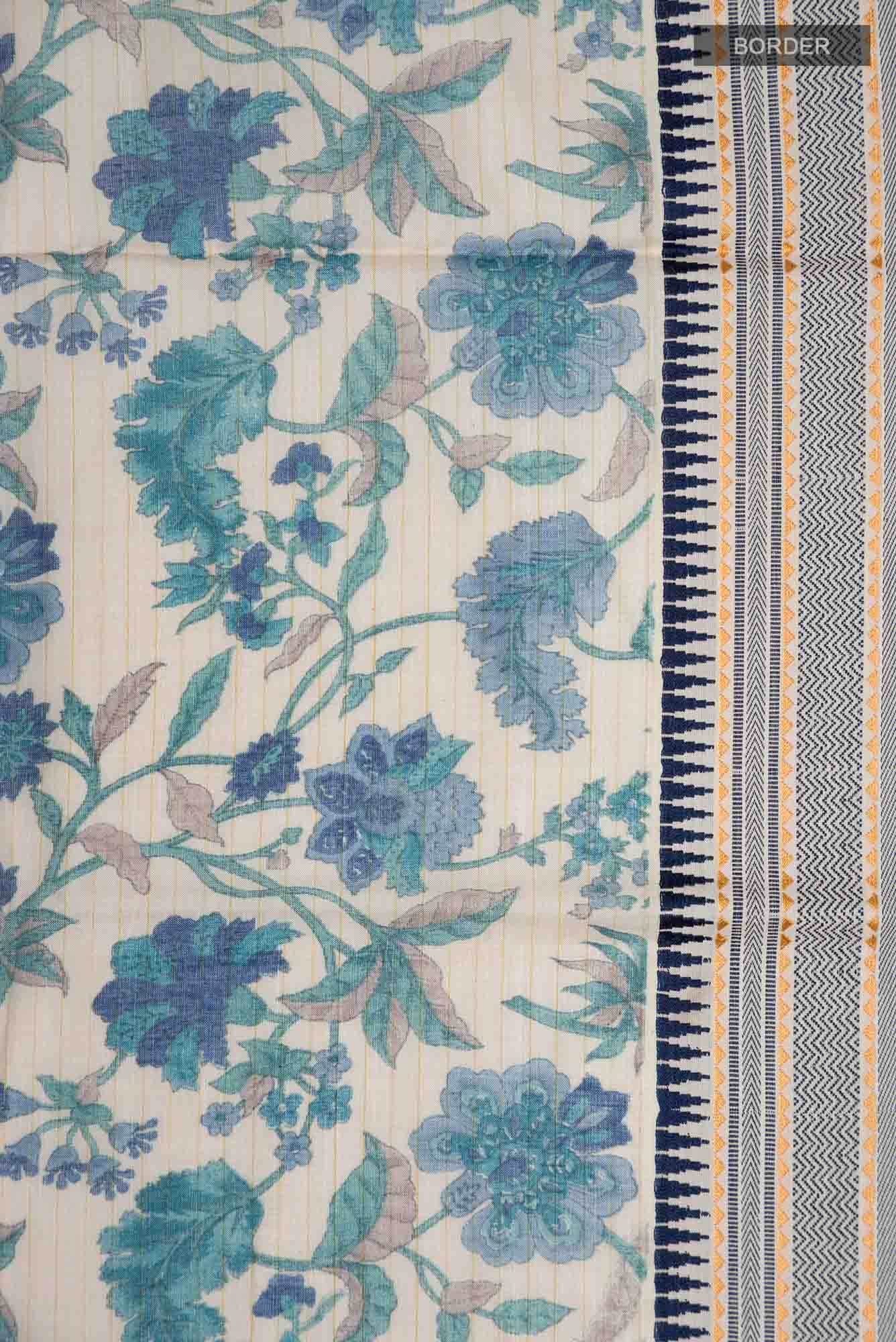 Cream Tussar Silk Saree